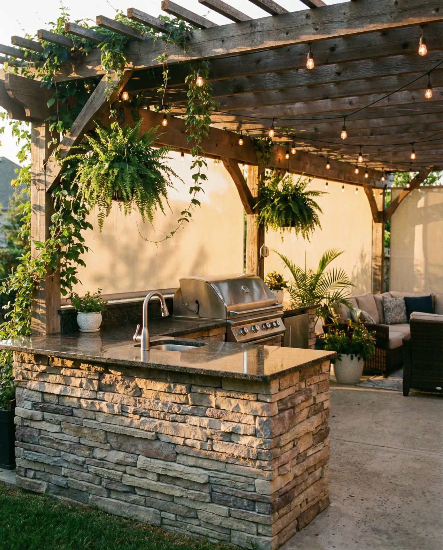 Outdoor Kitchen with Stone and Steel 2