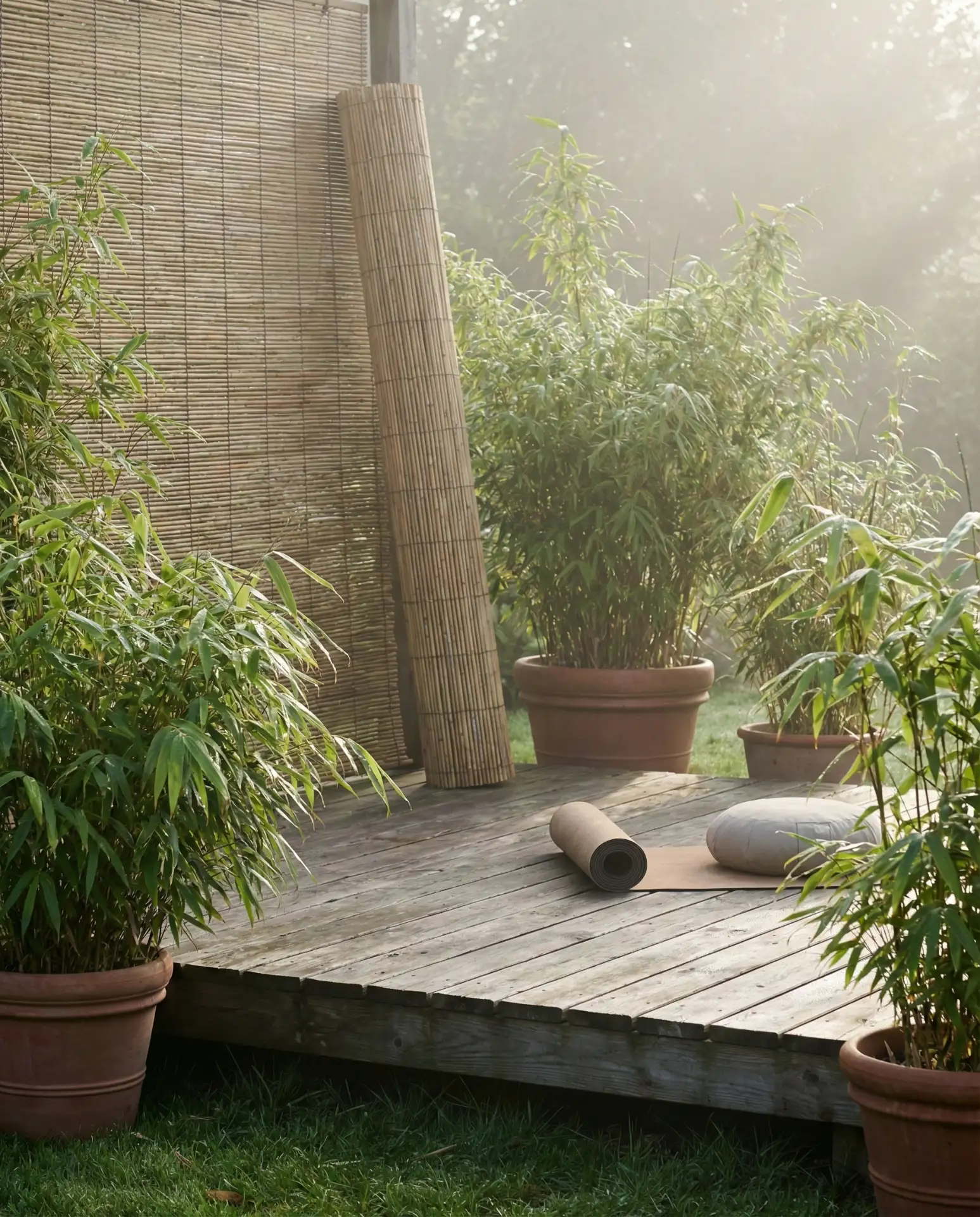 Outdoor Yoga Platform with Bamboo Screen 1