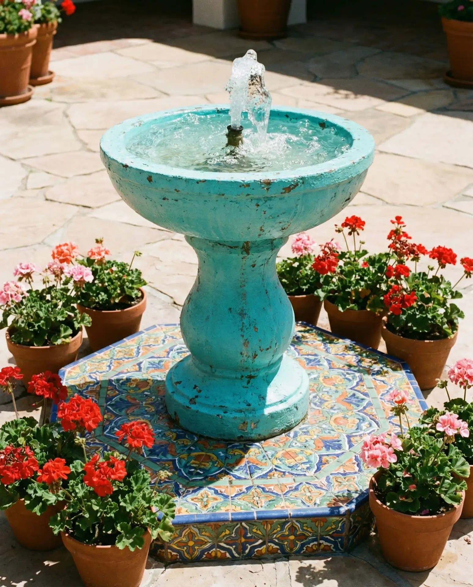 Painted Concrete Fountain for Vibrant Color Pops 2