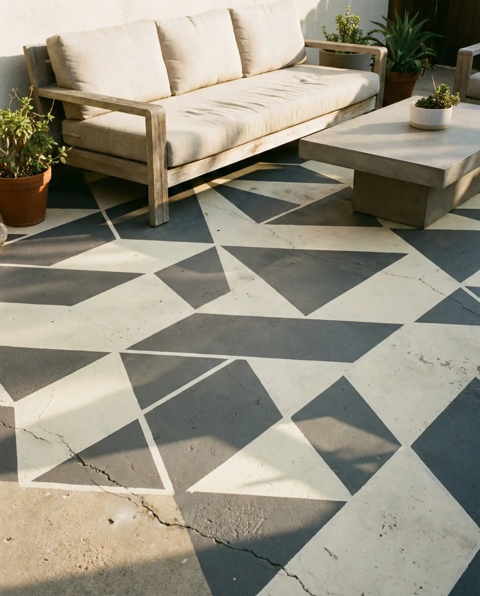 Painted Concrete Patio with Stencil Pattern 1