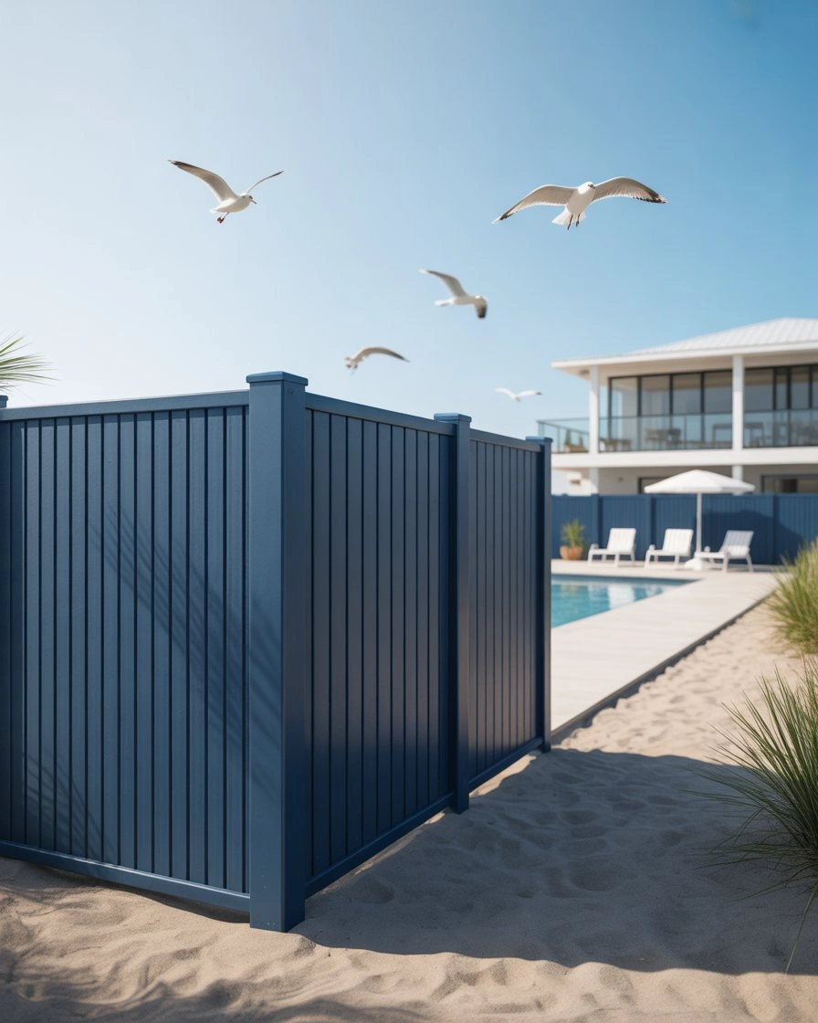 Painted Steel Panel Fence in Navy Blue 1