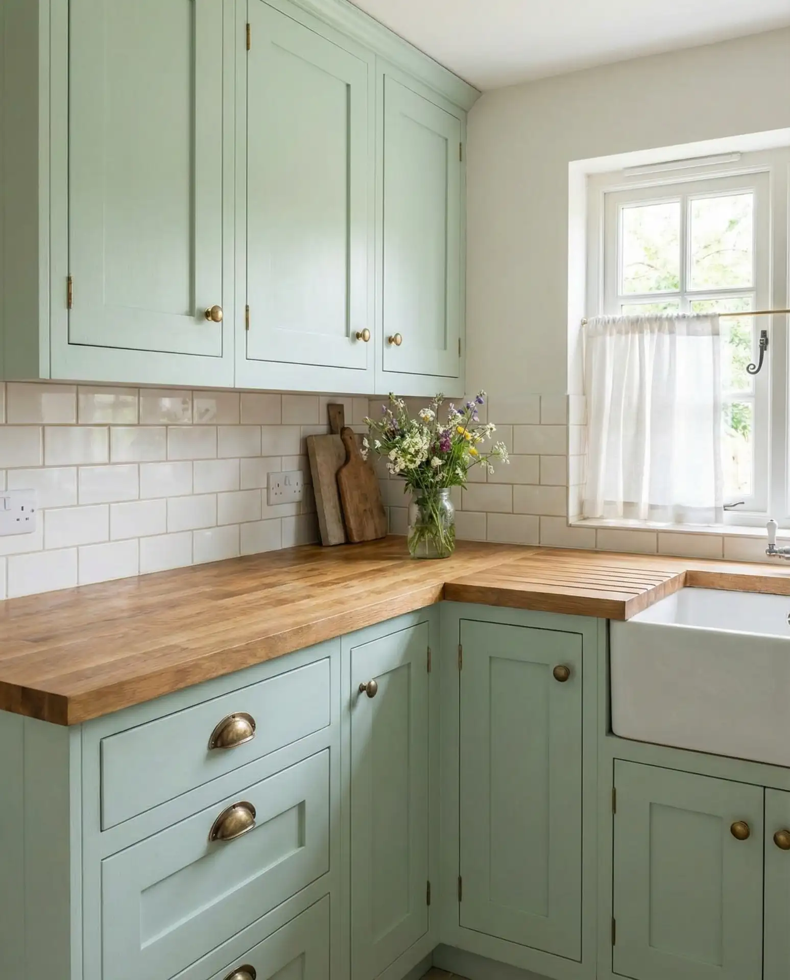 Pale Mint Cabinets in a Tiny Cottage Kitchen 2