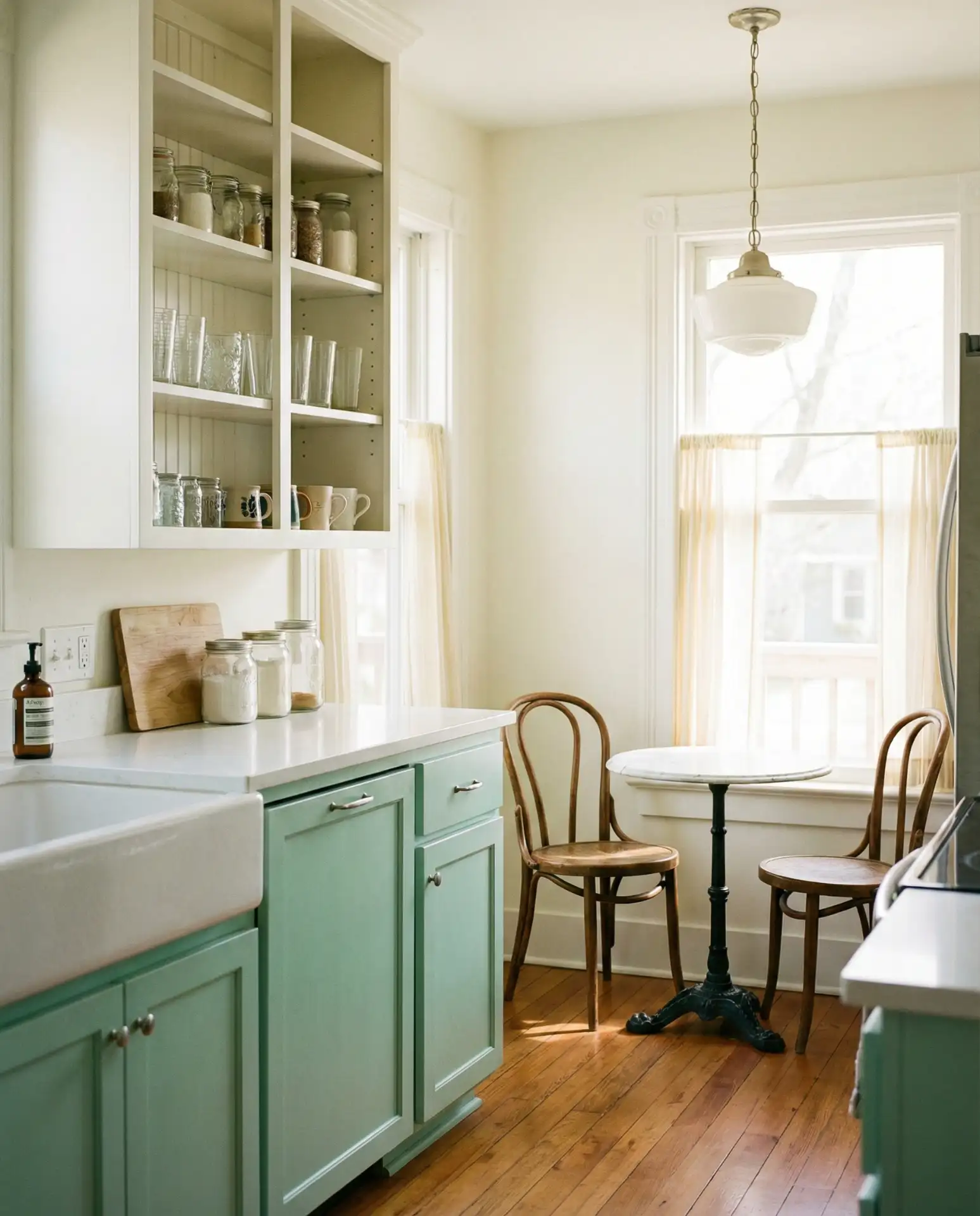 Pastel Mint Upper Cabinets with White Lowers 2