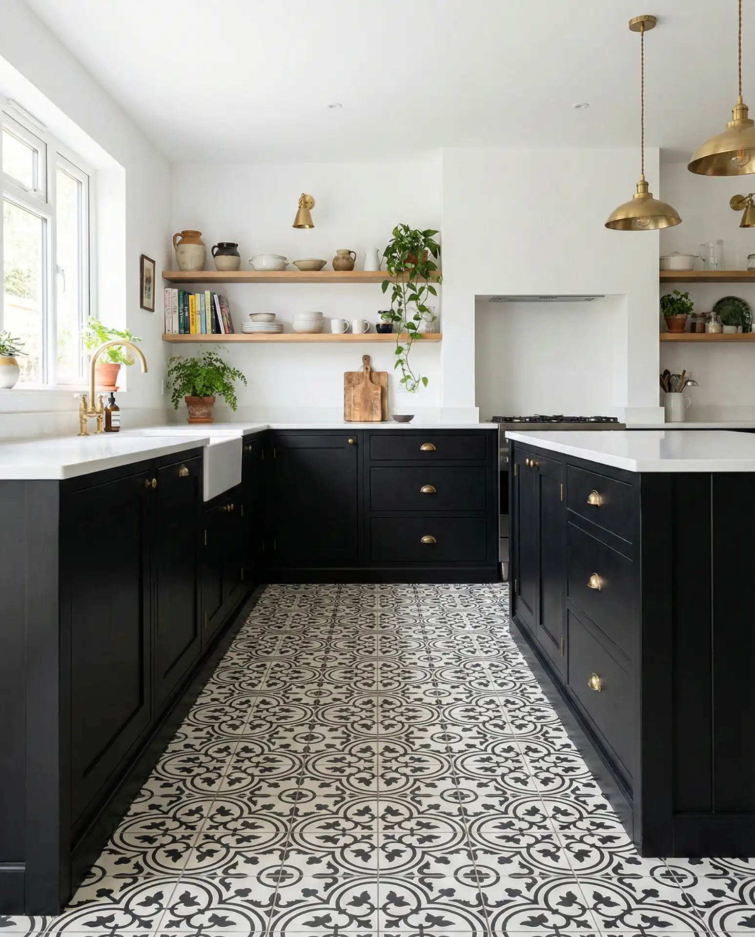 Patterned Black and White Floor Tiles 1