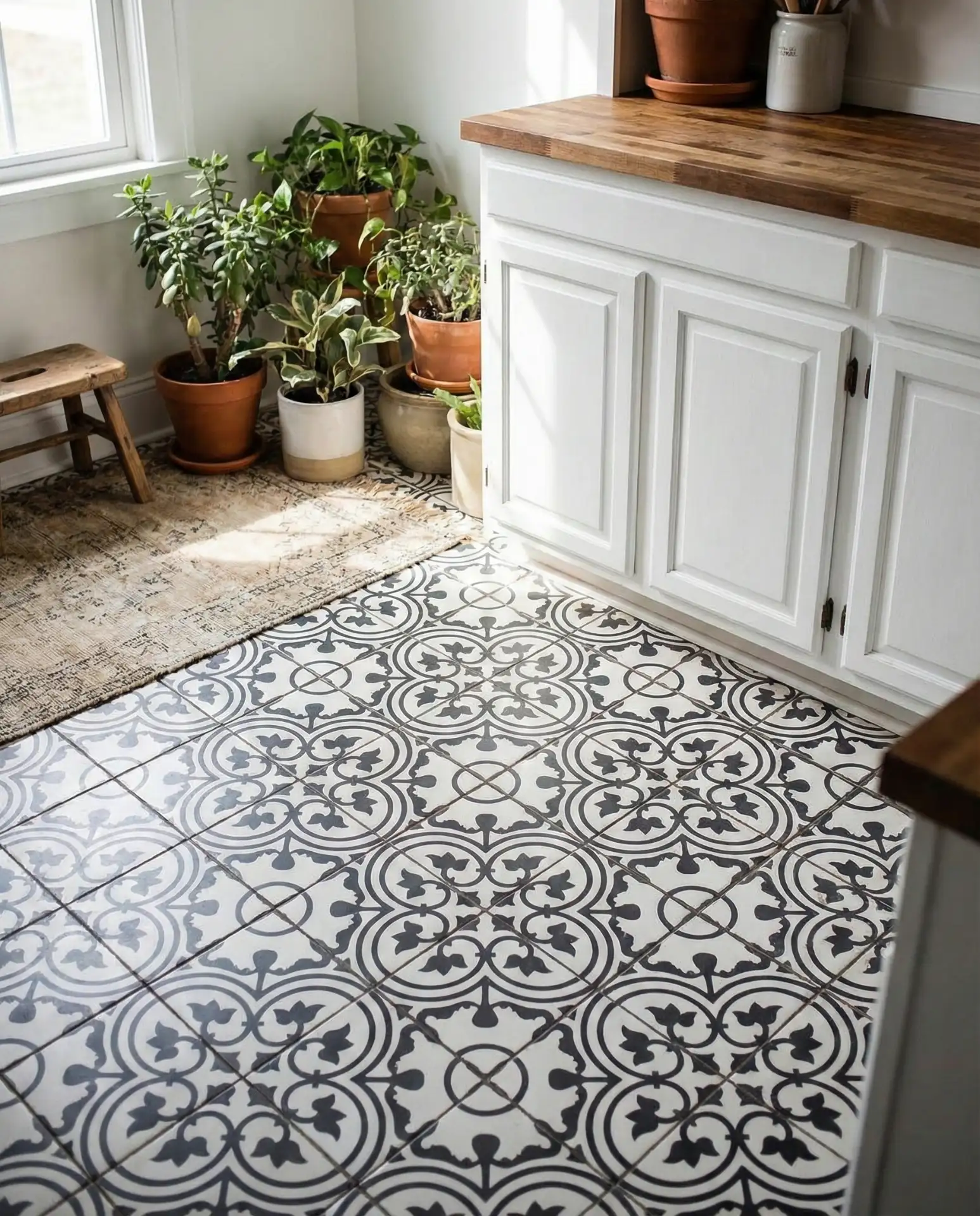 Patterned Black and White Floor Tiles 2