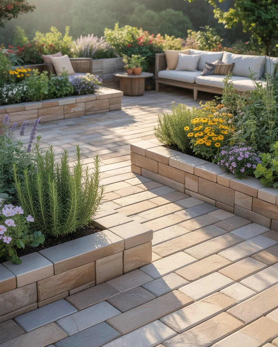 Paver Patio with Built-In Planter Beds 1
