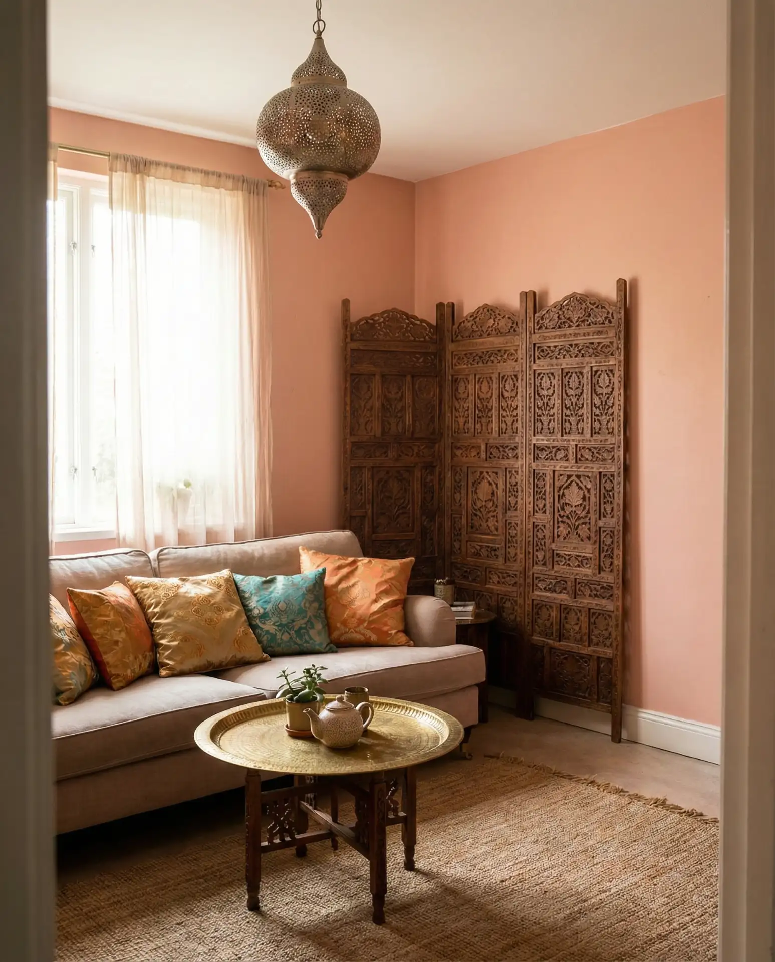 Peachy Pink in an Indian-Inspired Interior 2