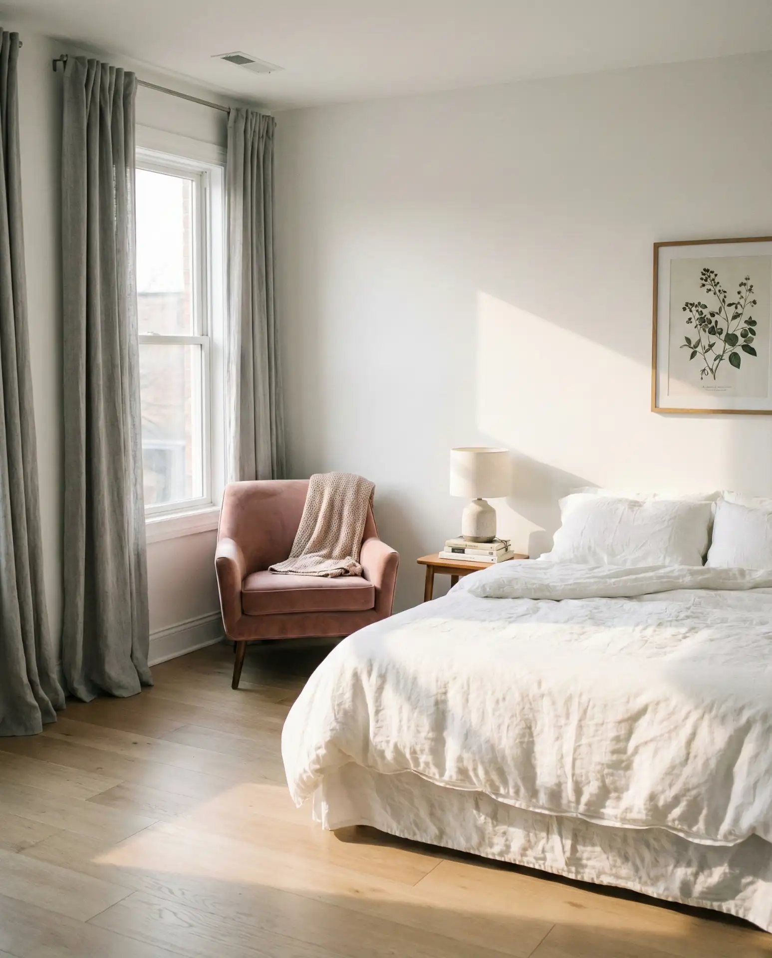Pink, Grey, and White Bedroom 1