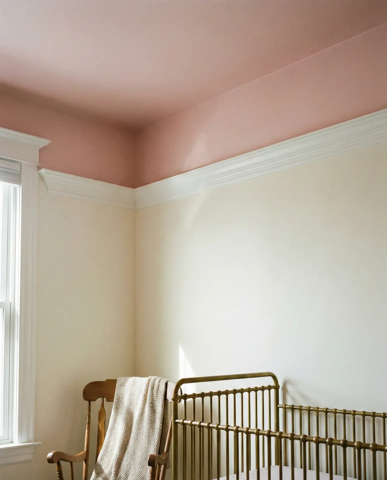 Pink Painted Ceiling with White Trim Detail 1
