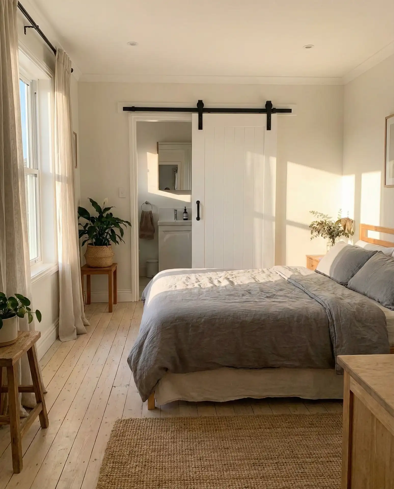 Queen Bed with Nightstand on One Side 1