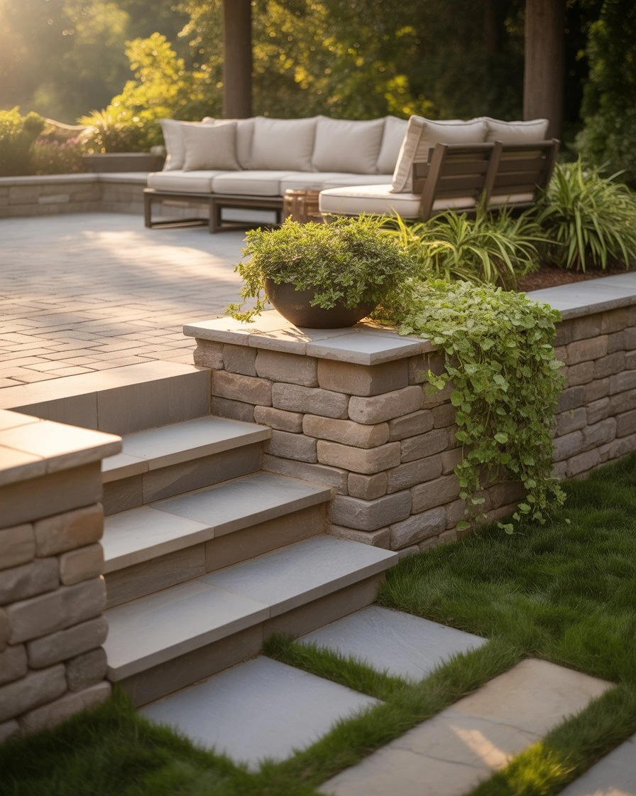 Raised Paver Patio with Retaining Wall 1