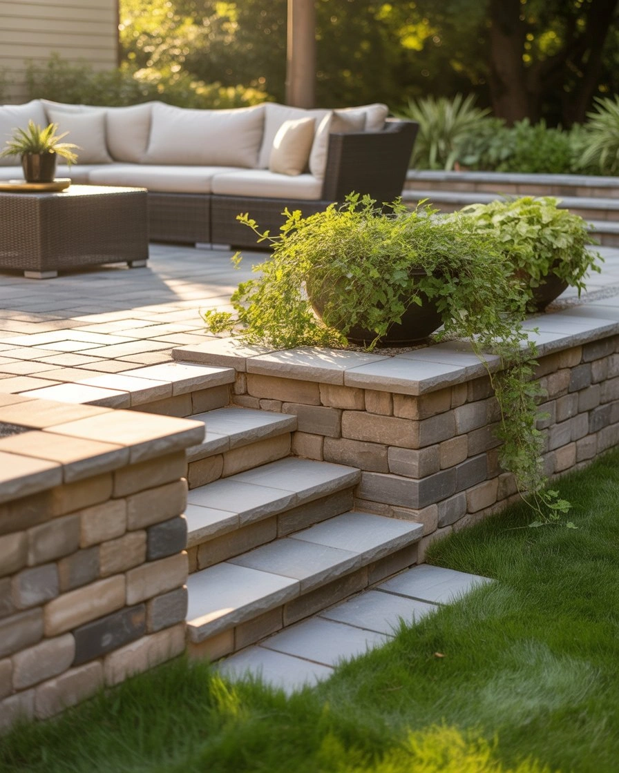 Raised Paver Patio with Retaining Wall 2