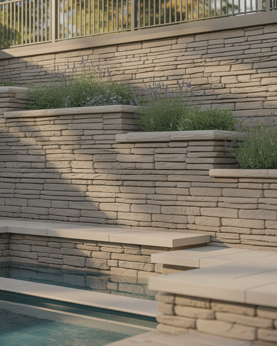 Retaining Wall Fence with Integrated Seating 2