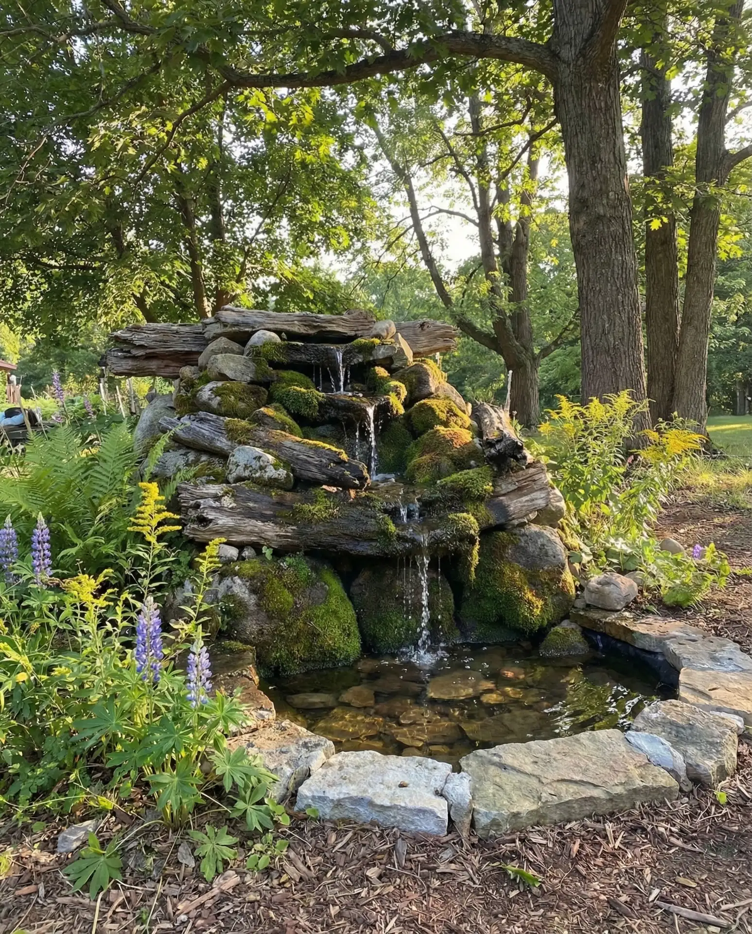 Rock and Cedar Waterfall Fountain for Natural Backdrops 2