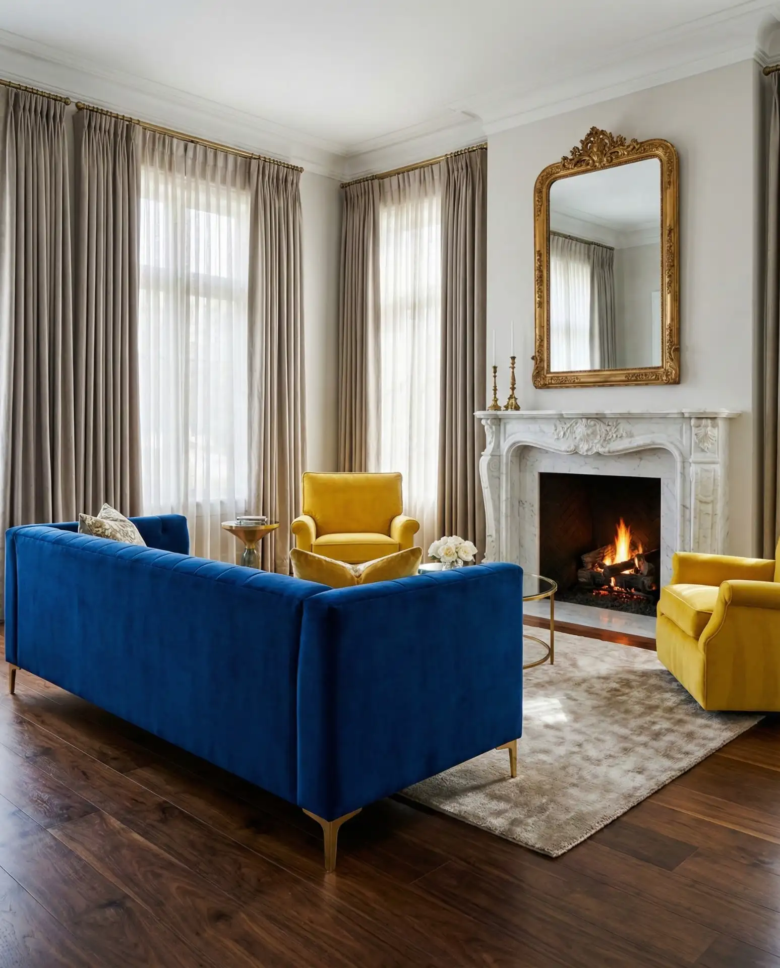 Royal Blue and Yellow Statement Living Room 1