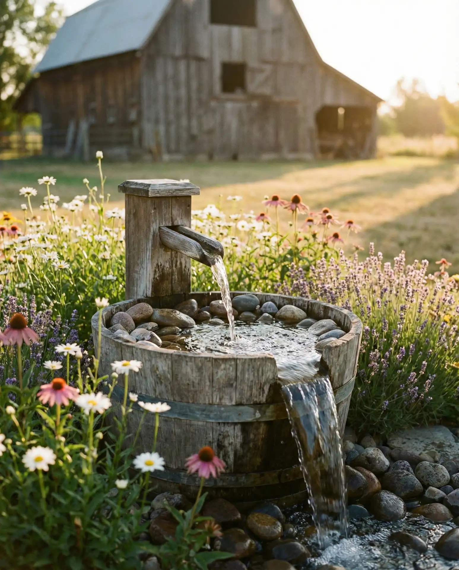 Rustic Barrel and Rock Fountain for Farmhouse Charm 2