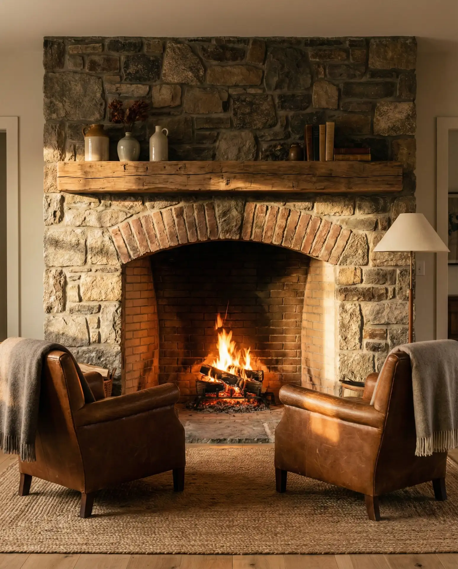 Rustic Fireplace with Stacked Fieldstone 1