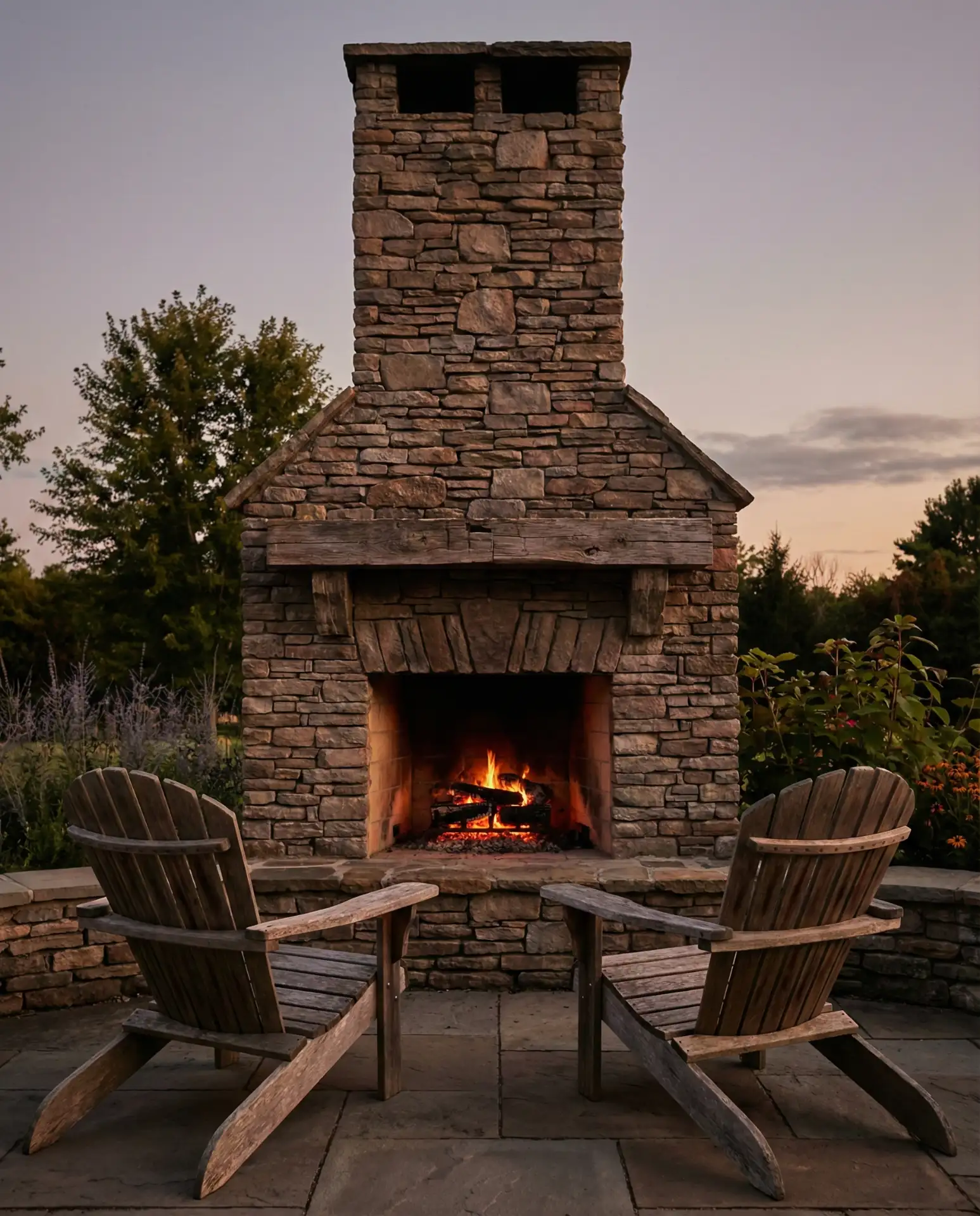 Rustic Fireplace with Stacked Fieldstone 2