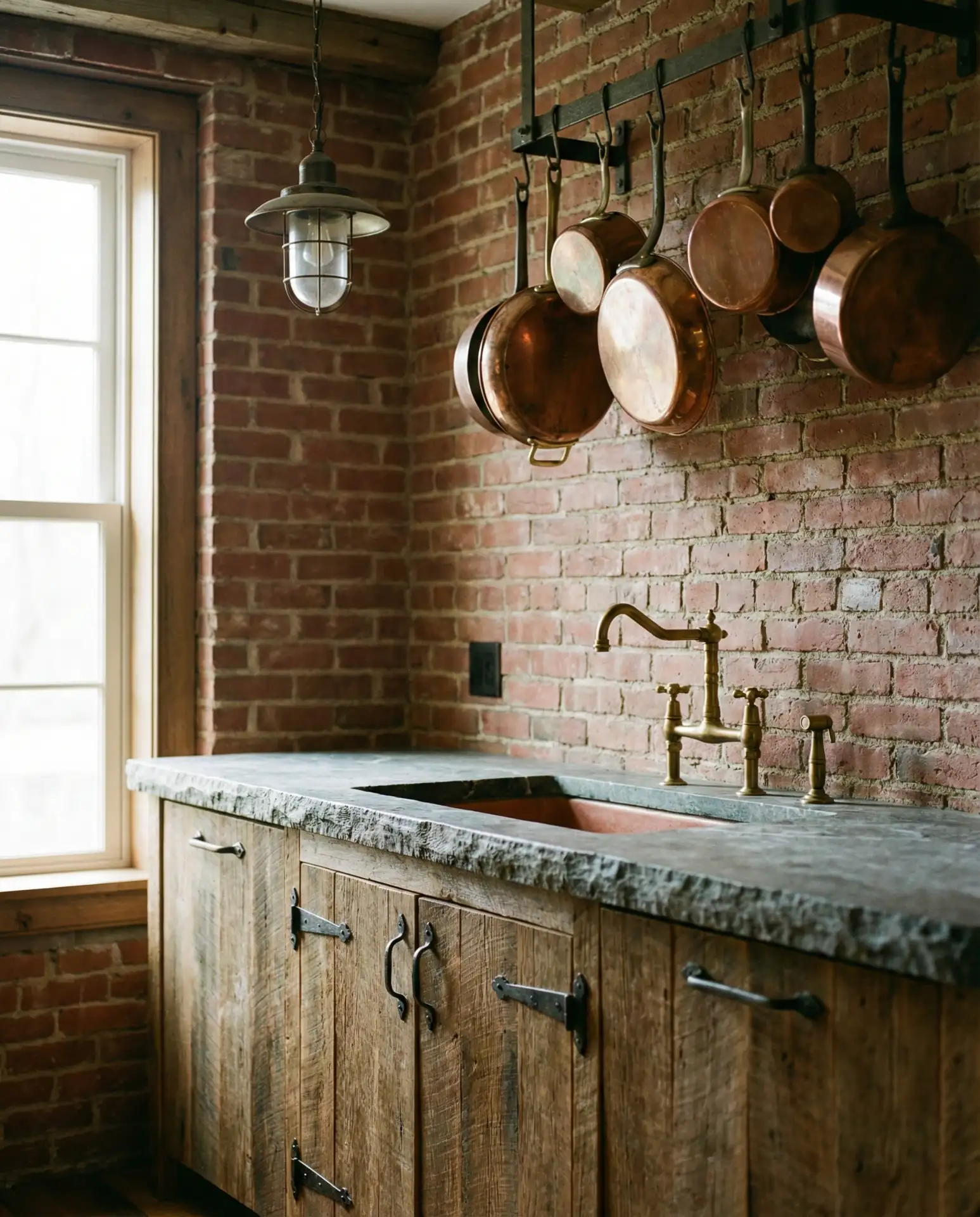 Rustic Galley with Exposed Beams and Brick 1