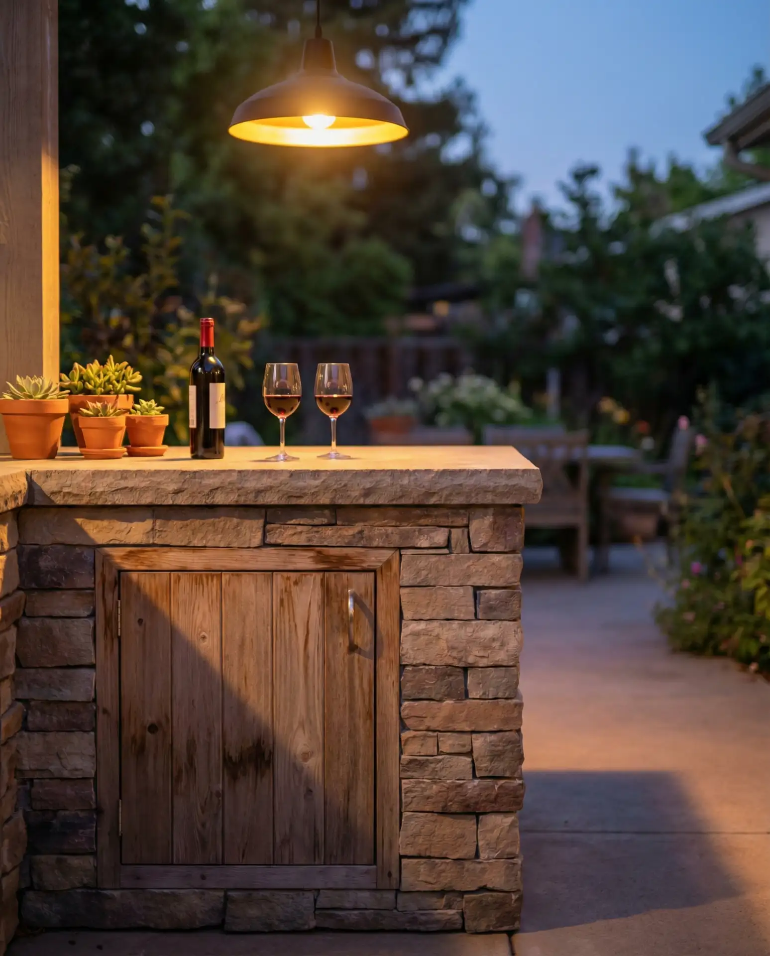 Rustic Outdoor Kitchen with Stone and Cedar 1
