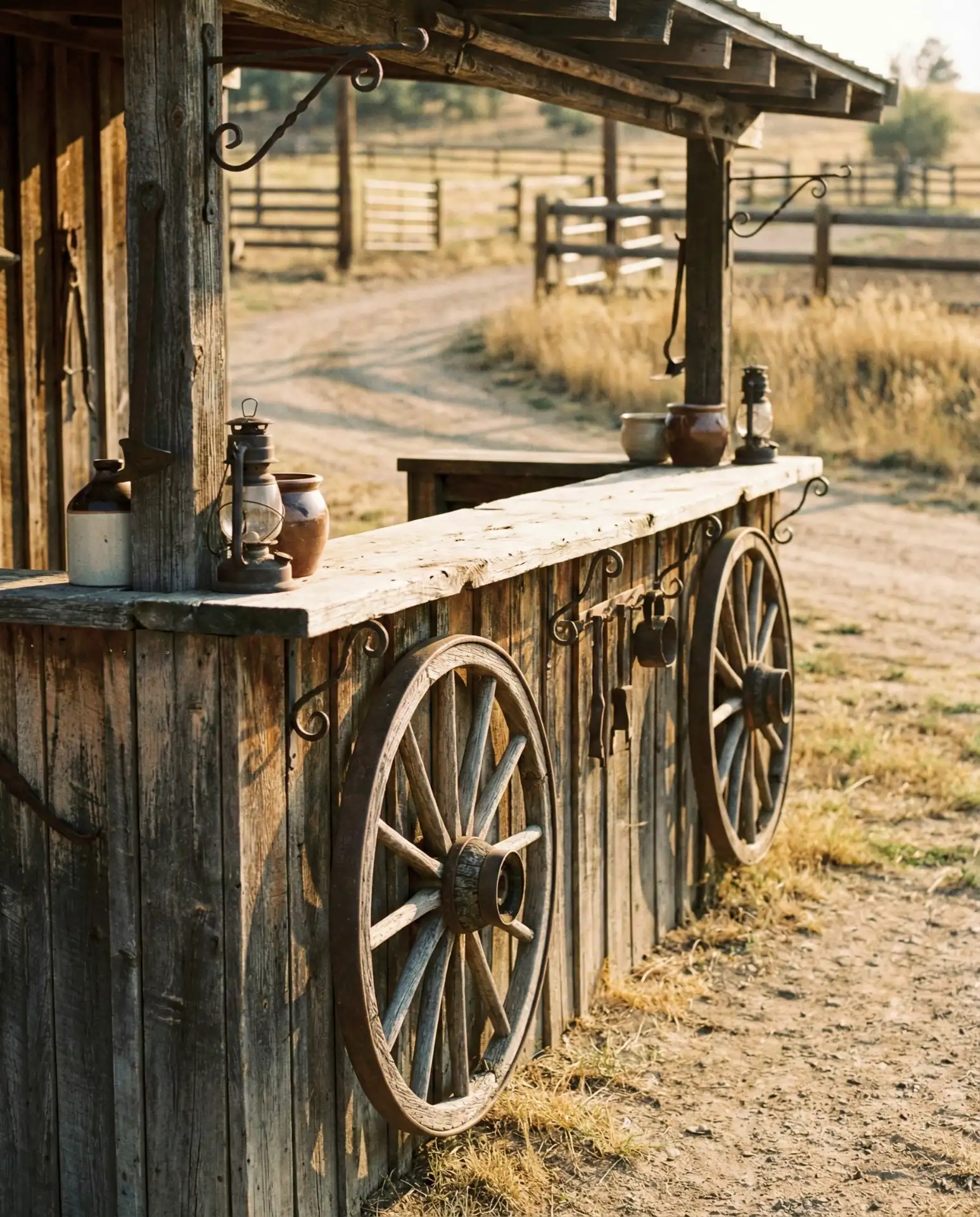 Rustic Wagon Wheel Bar with Western Flair 2