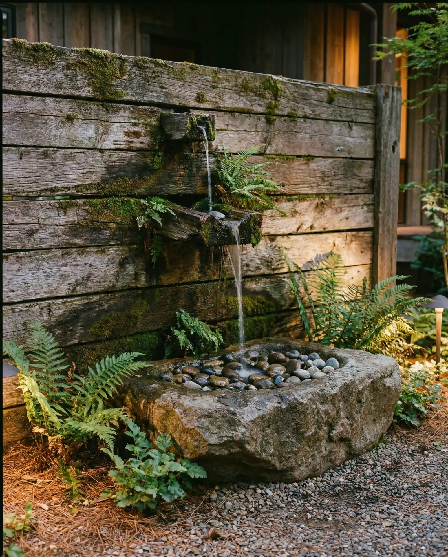 Rustic Wood and Stone Fountain for Cabin Vibes 2
