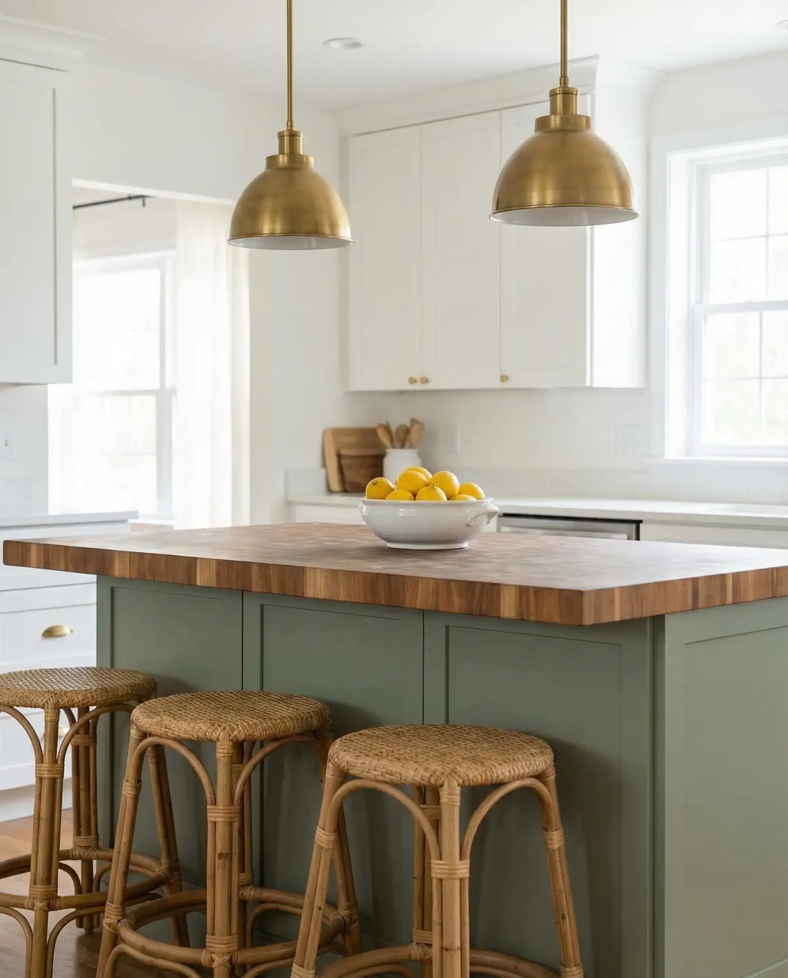 Sage Green Island with Wood Countertops 1