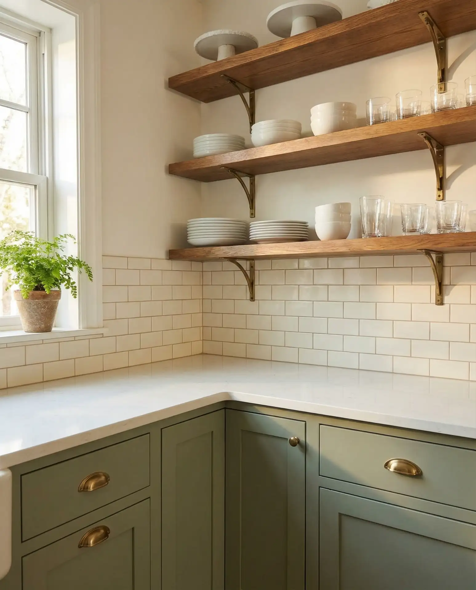 Sage Green Kitchen with Marble Backsplash 1