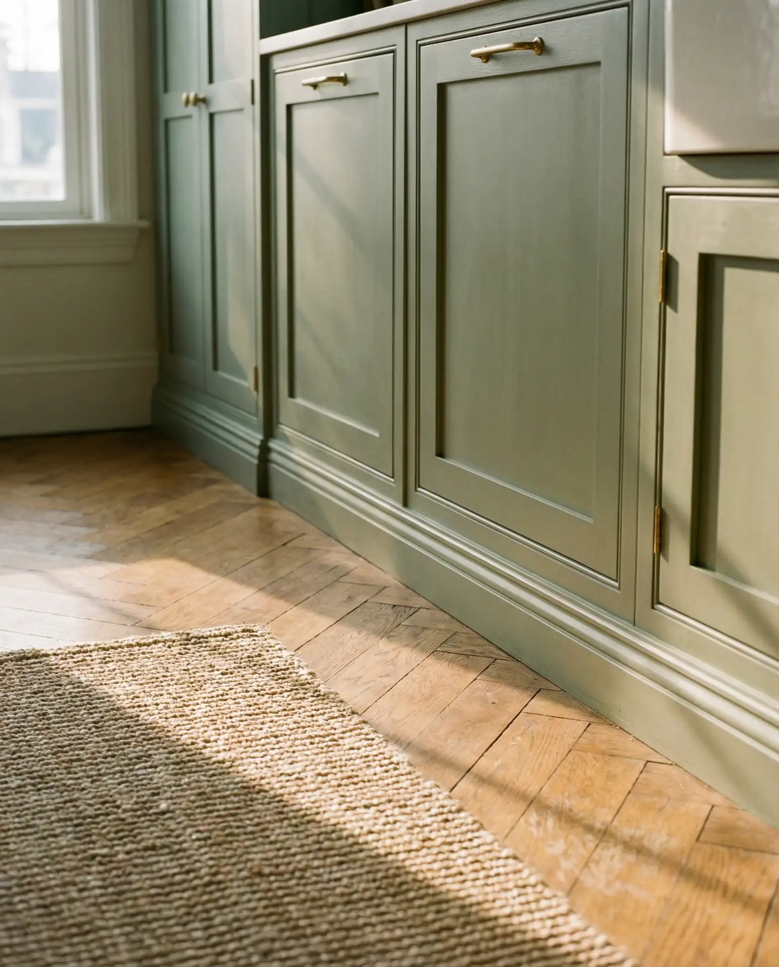 Sage Green Kitchen with Natural Wood Flooring 2