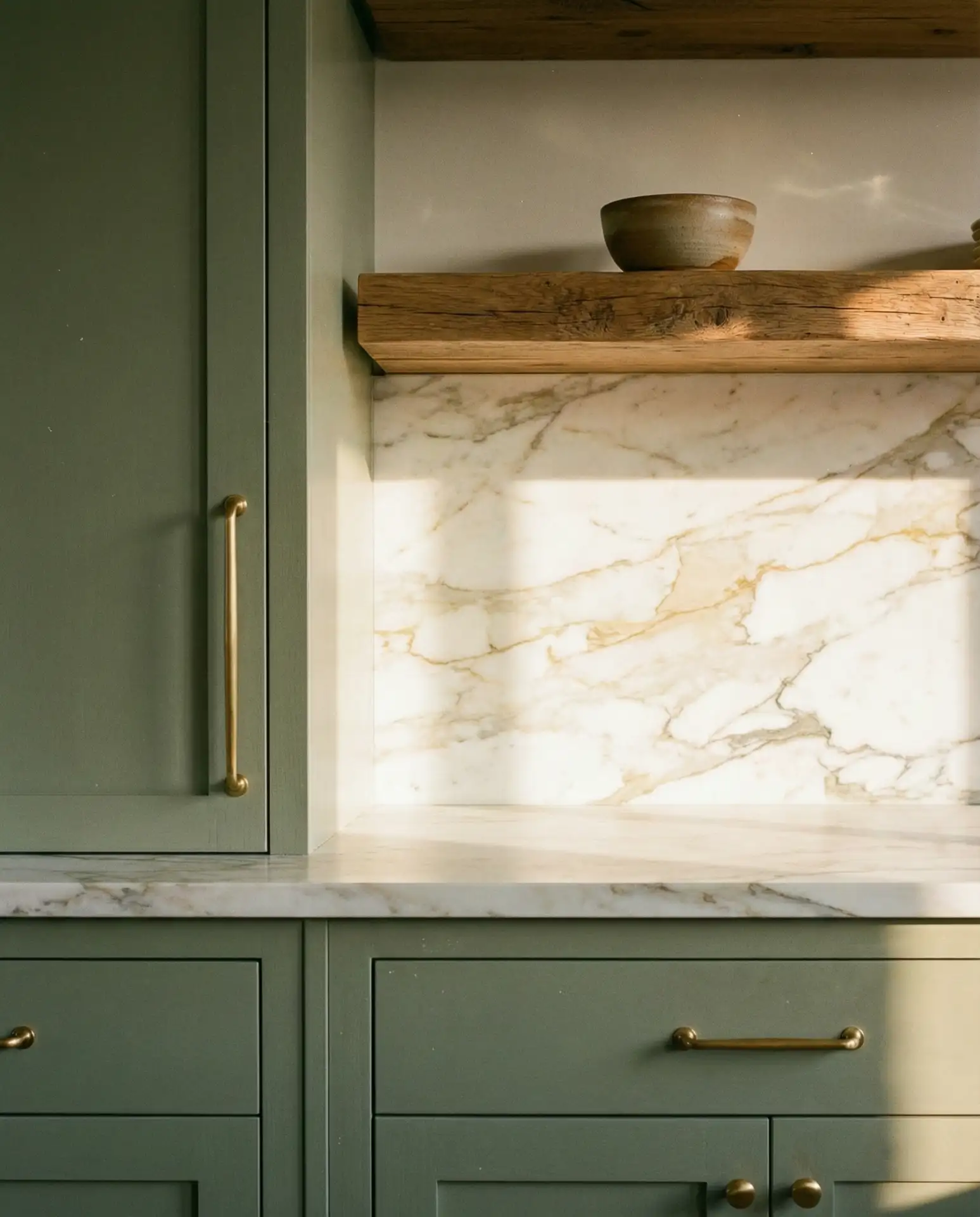 Sage Green Kitchen with Open Shelving 1