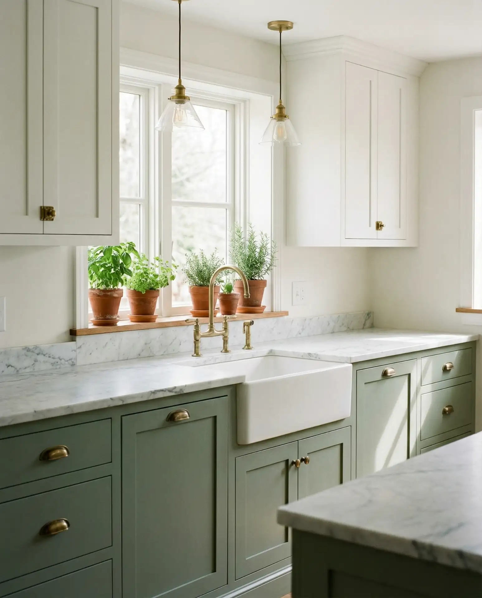 Sage Green Two-Tone Kitchen Cabinets 1