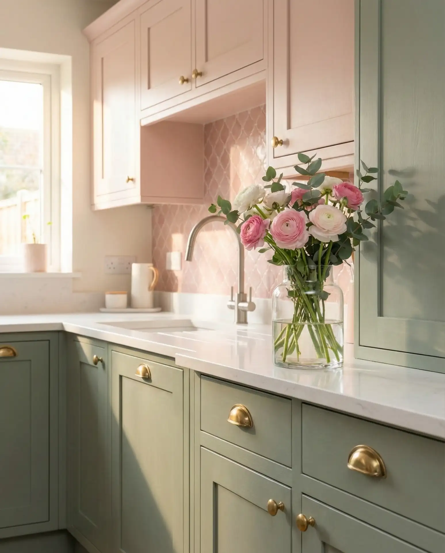 Sage Green and Pink Kitchen Colour Scheme 1