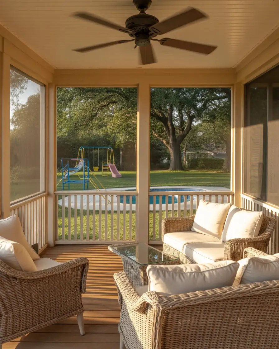 Screened Porch Overlooking Yard Activities 1