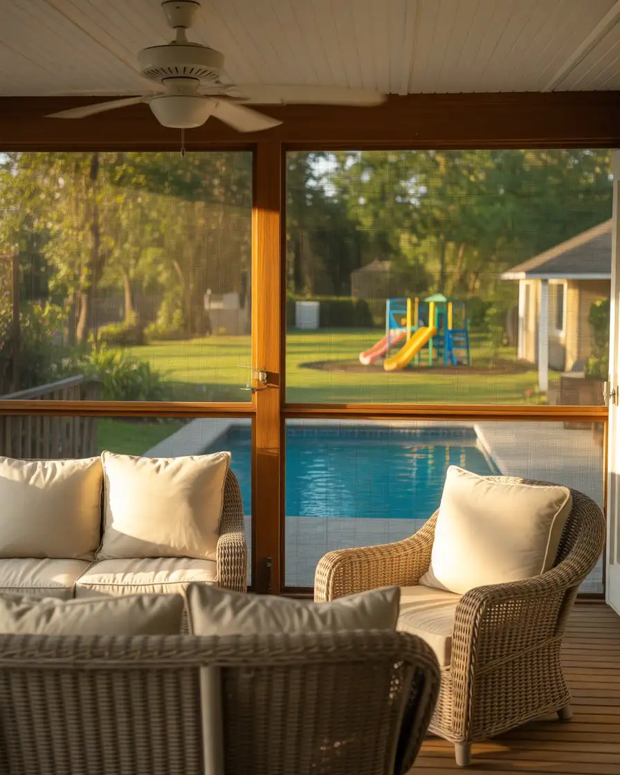 Screened Porch Overlooking Yard Activities 2