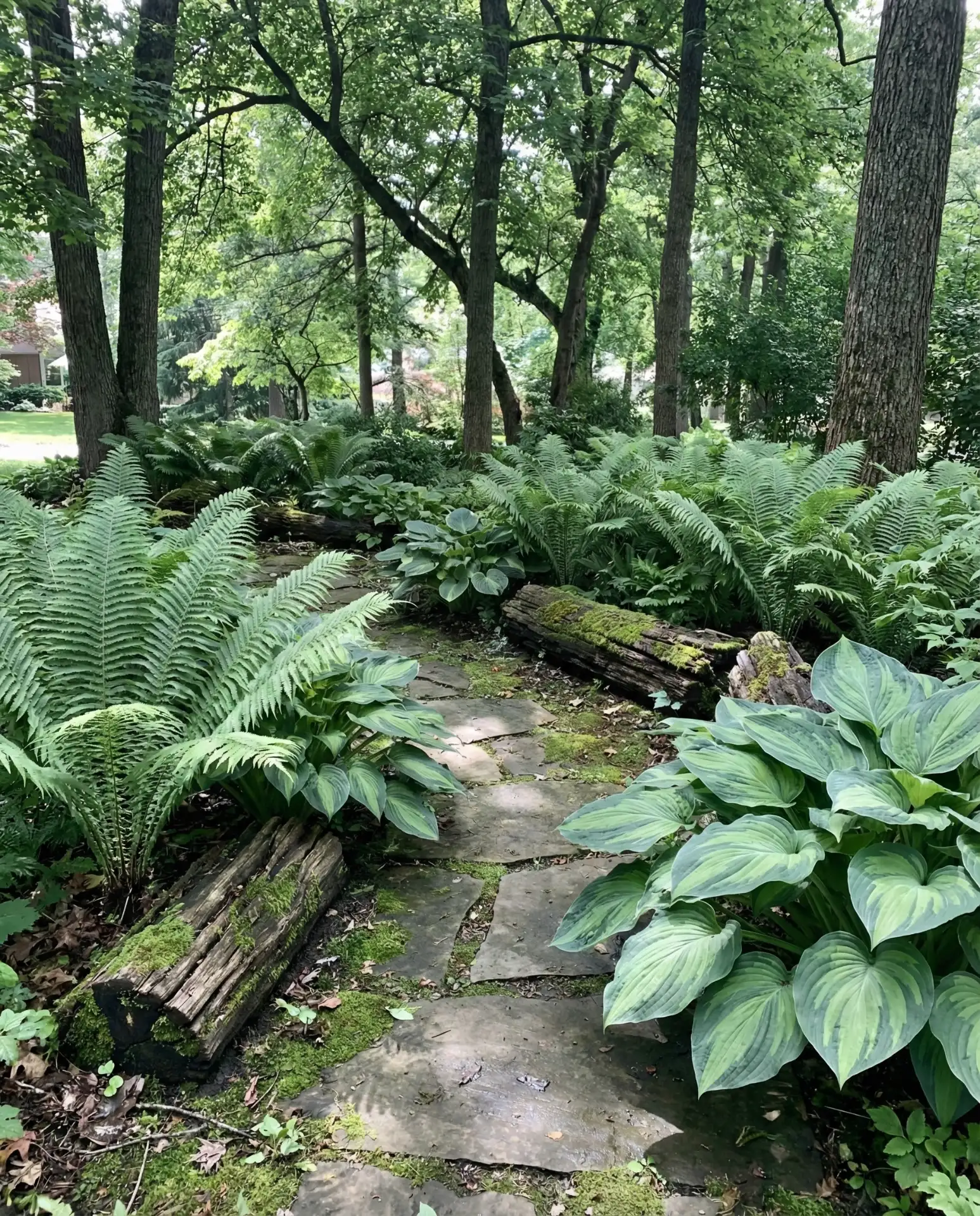 Shady Woodland Entry with Ferns and Hostas 1