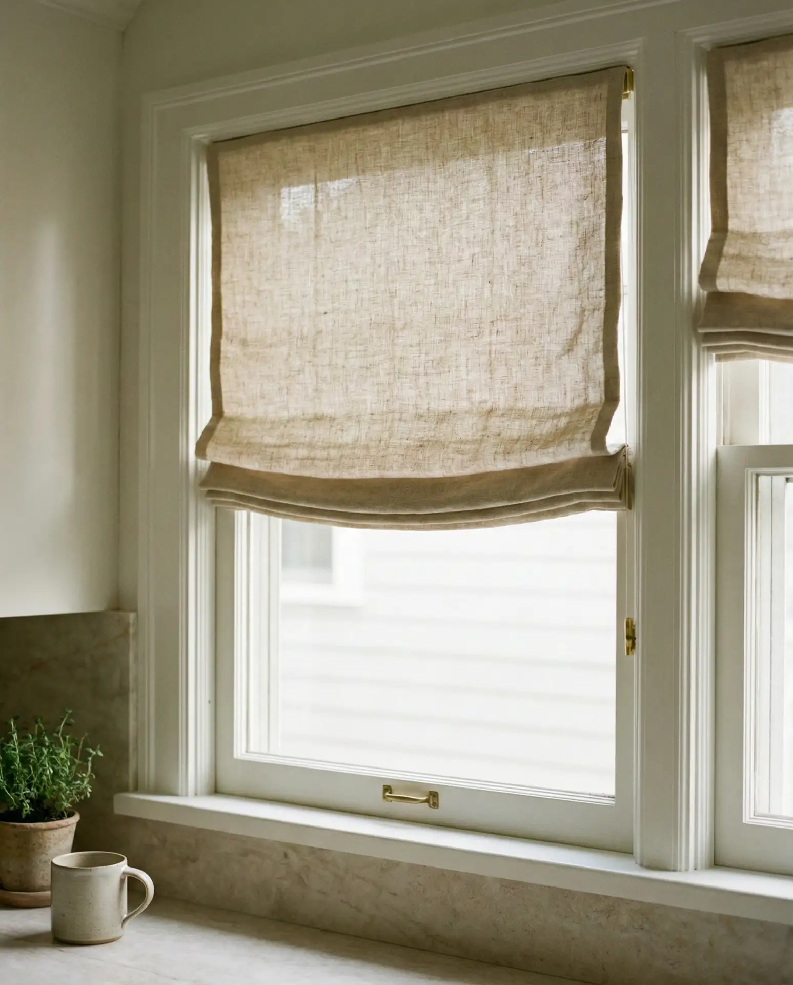 Simple Roman Shades in Neutral Linen 1