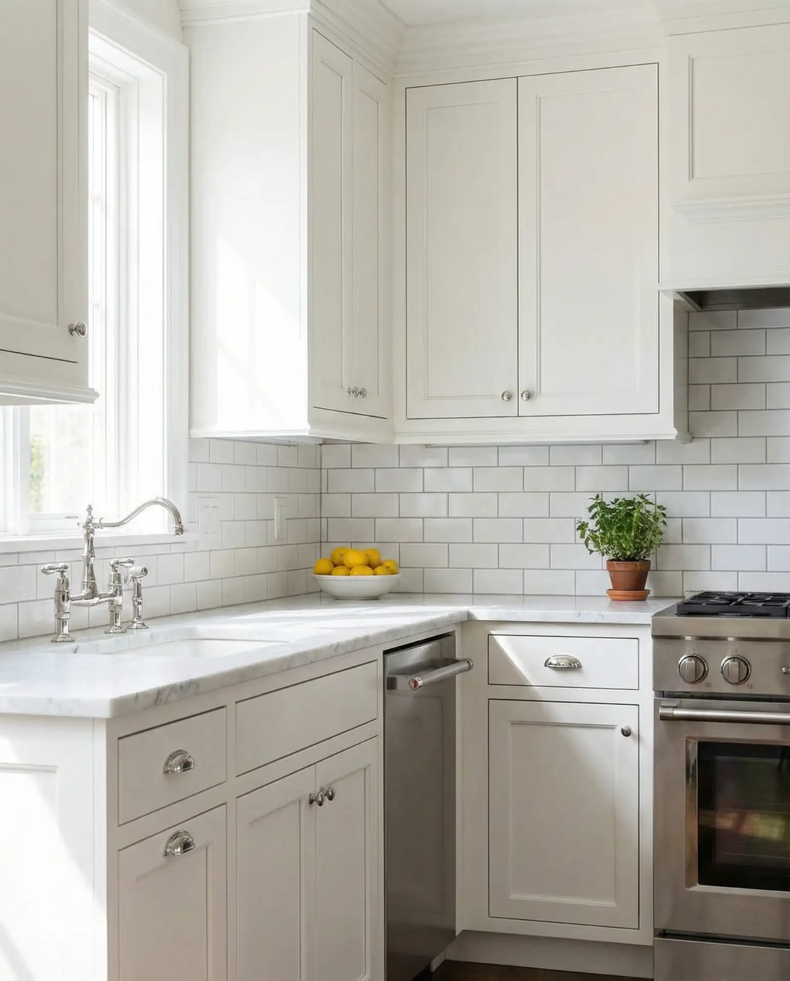 Simple White Kitchen with Subway Tile 1