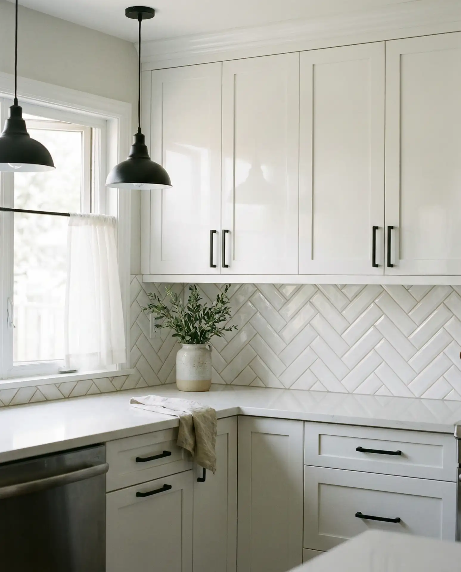 Simple White Kitchen with Subway Tile 2