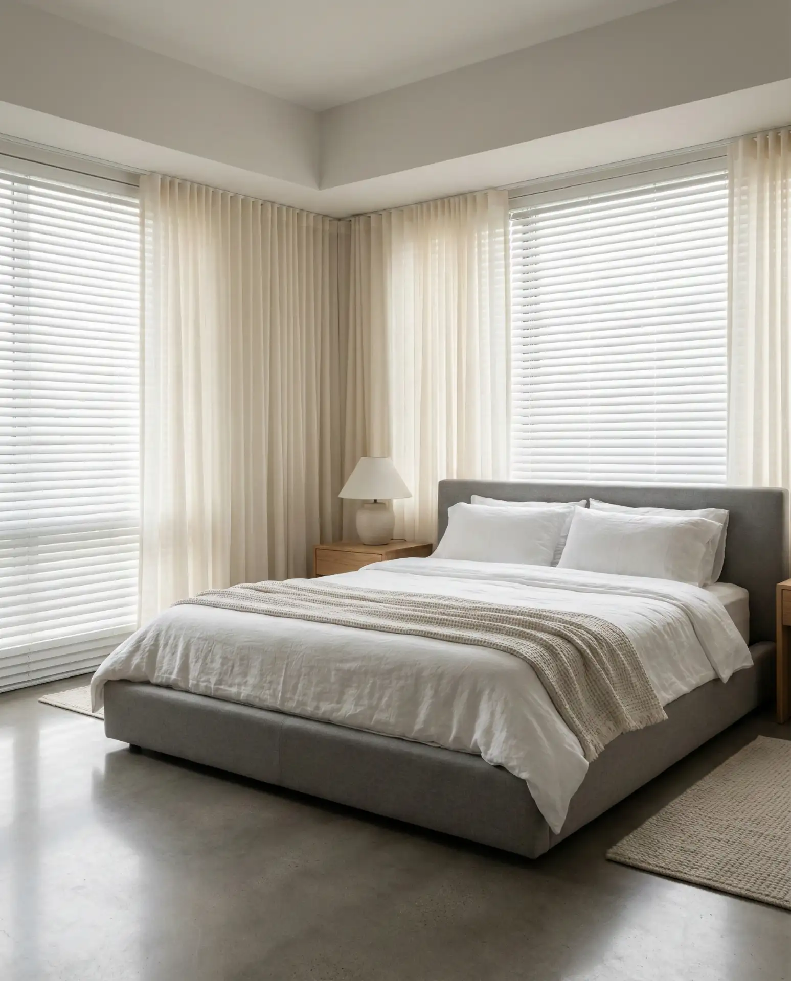 Sleek Blinds Paired with Sheer Side Panels 1