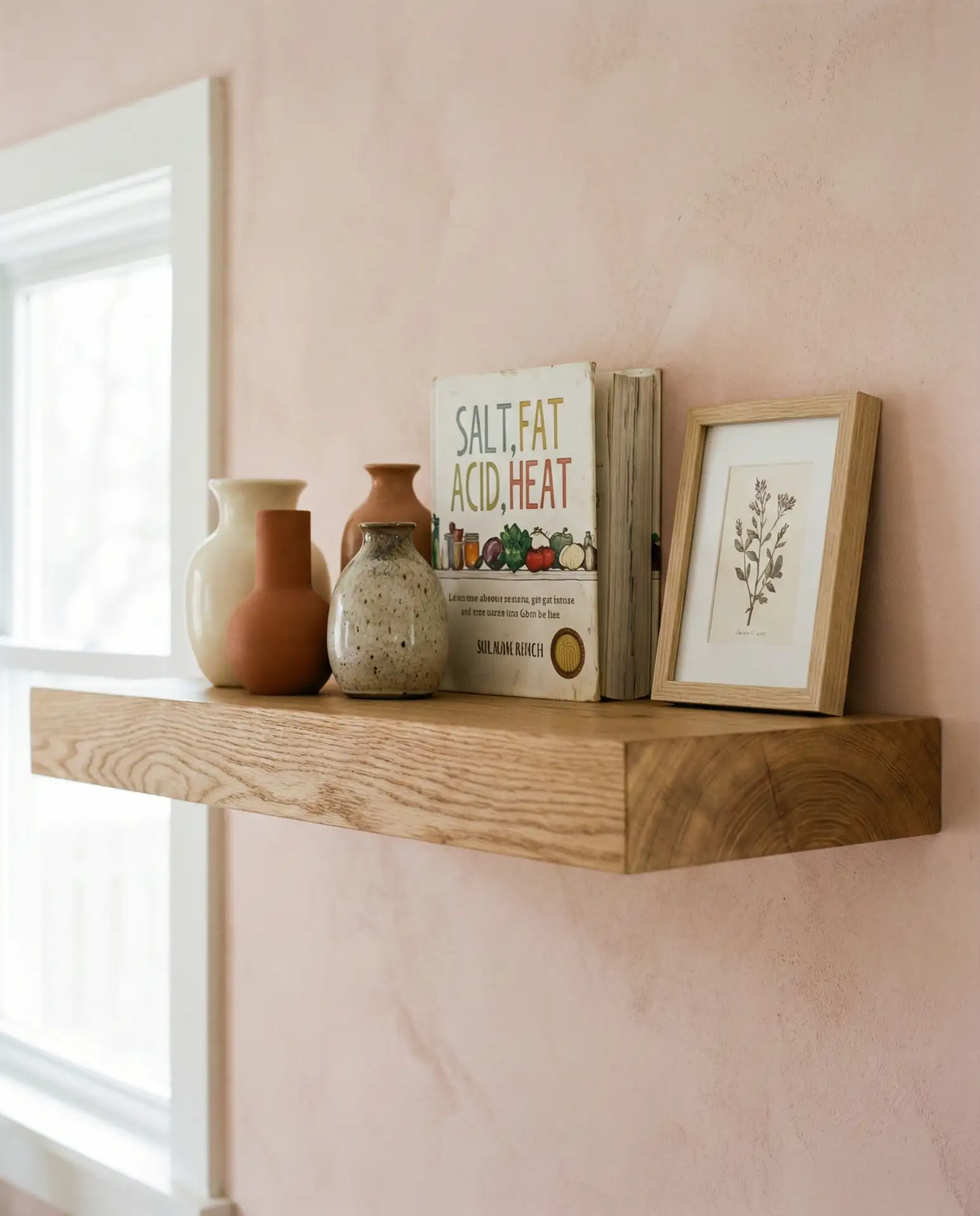 Soft Blush Pink Walls with Natural Wood Tones 1