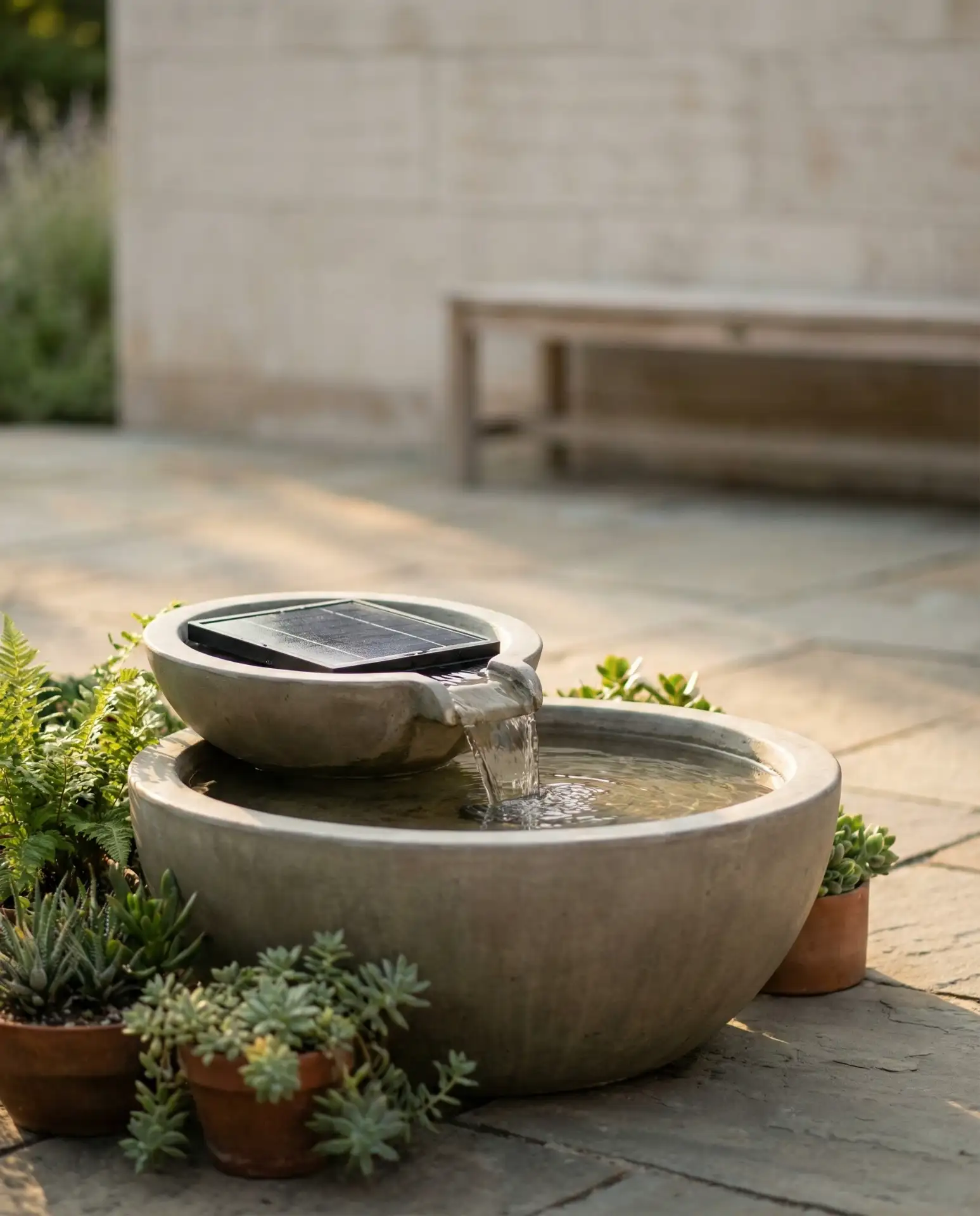 Solar-Powered Minimalist Fountain for Eco-Conscious Yards 1