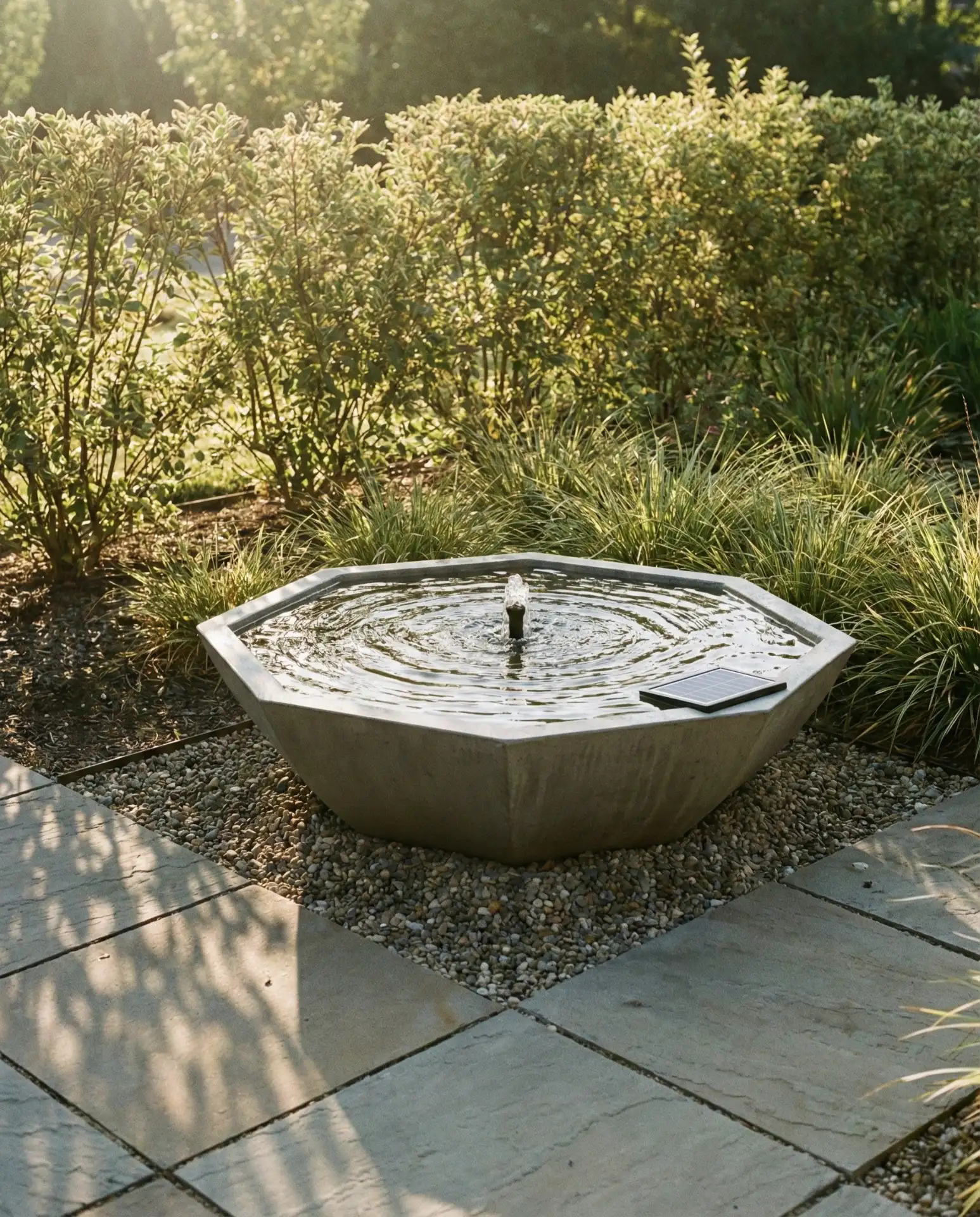Solar-Powered Minimalist Fountain for Eco-Conscious Yards 2