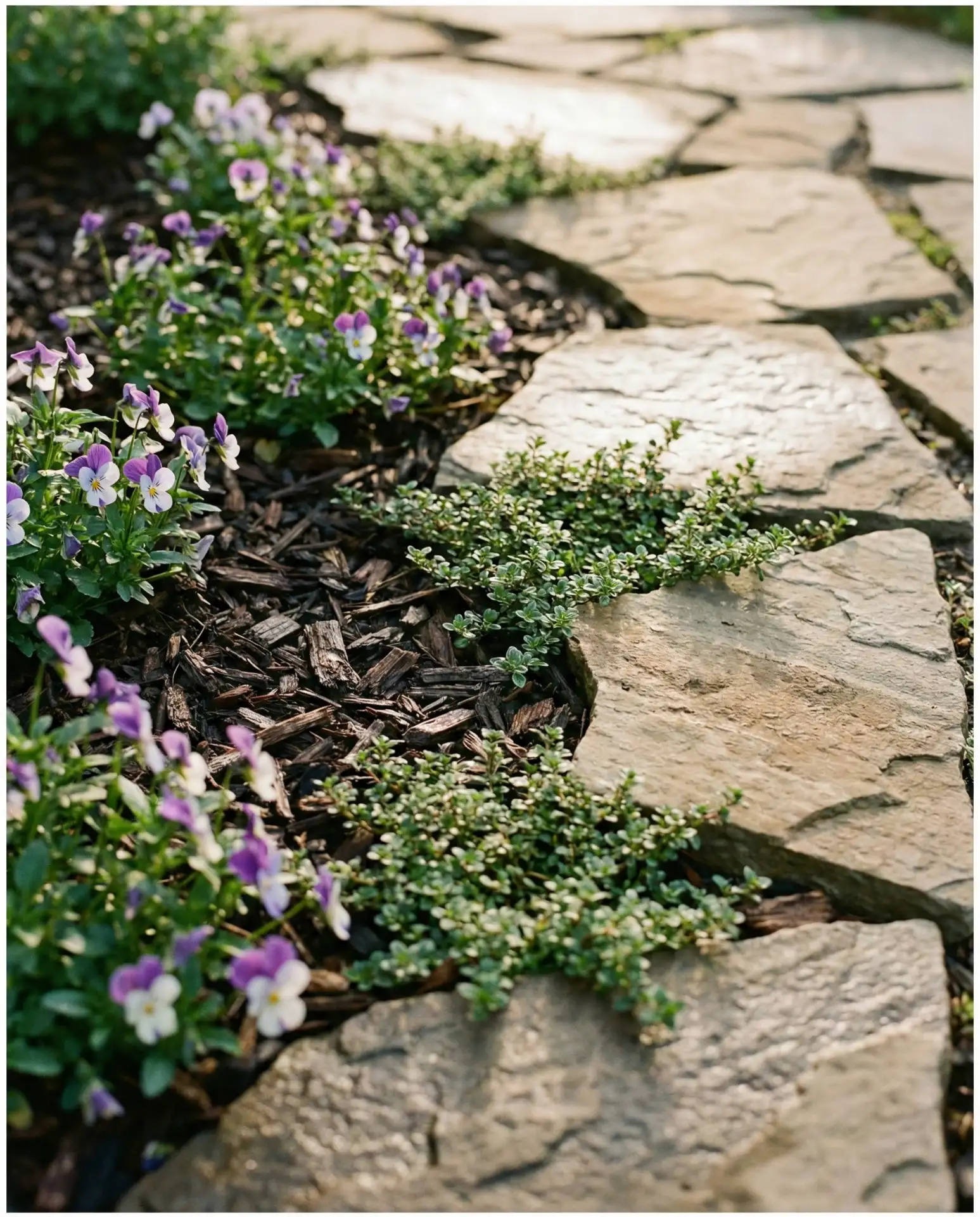 Stacked Stone Border Around Flower Beds 1