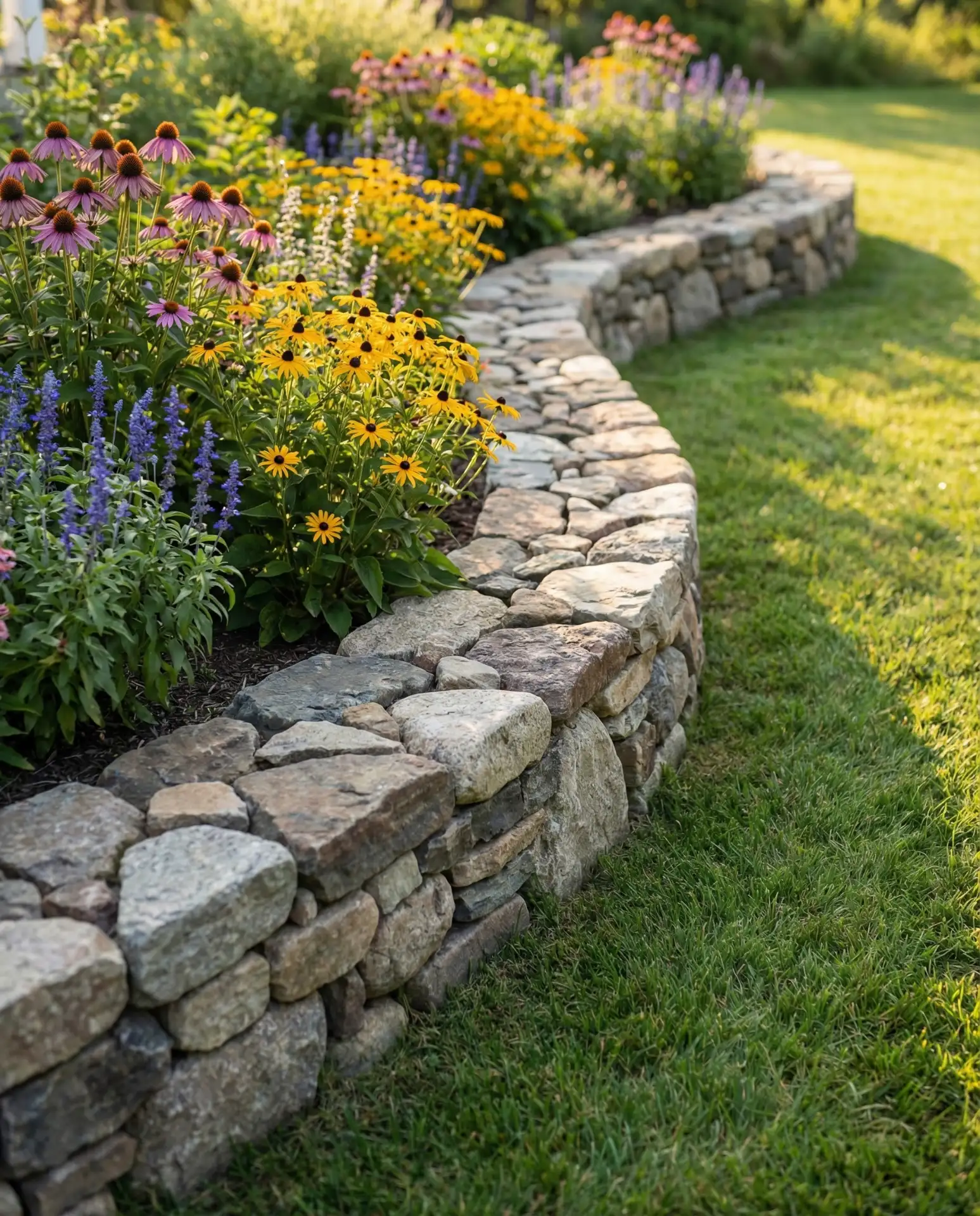 Stacked Stone Border Around Flower Beds 2