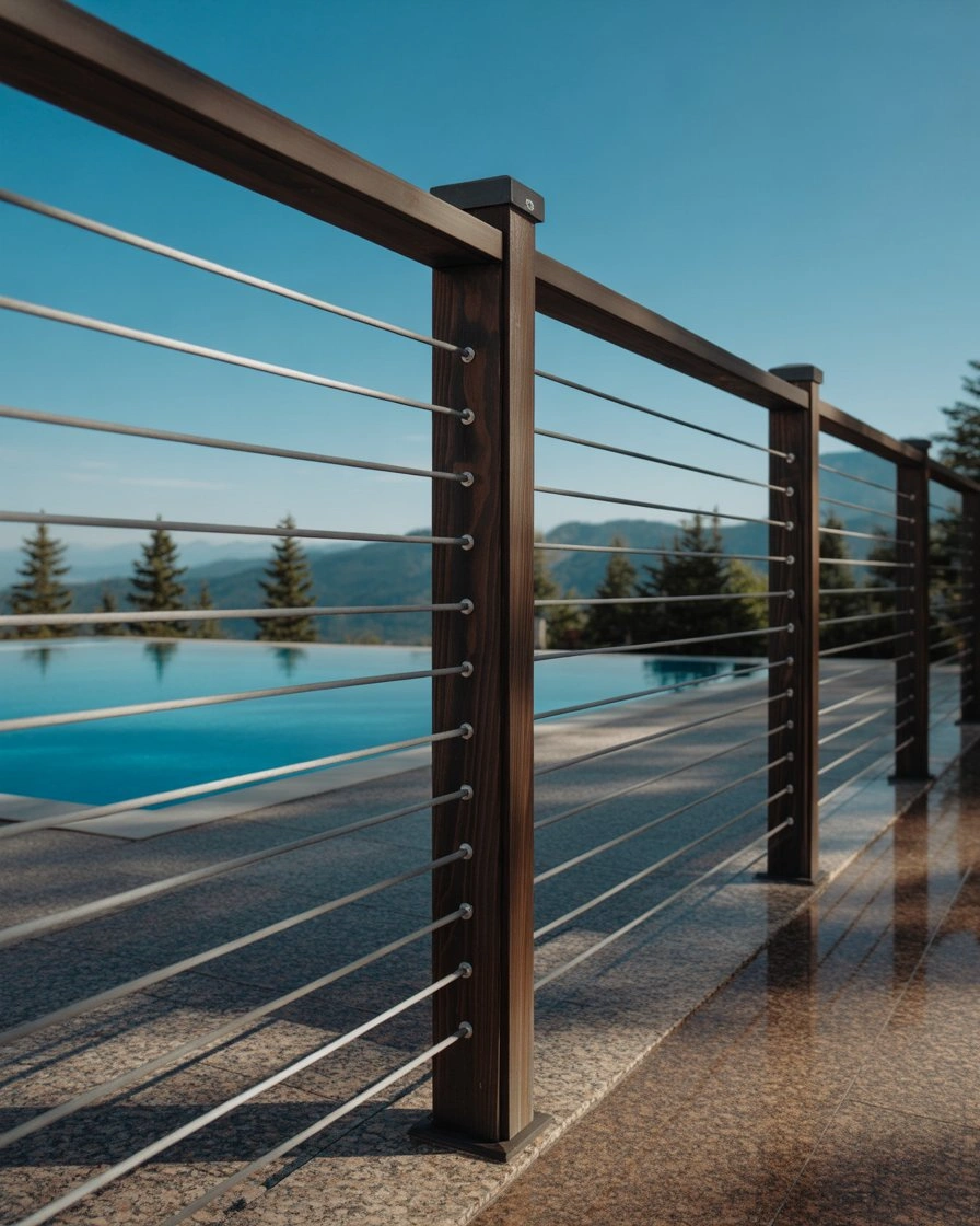 Stainless Steel Cable Rail with Wood Posts 1