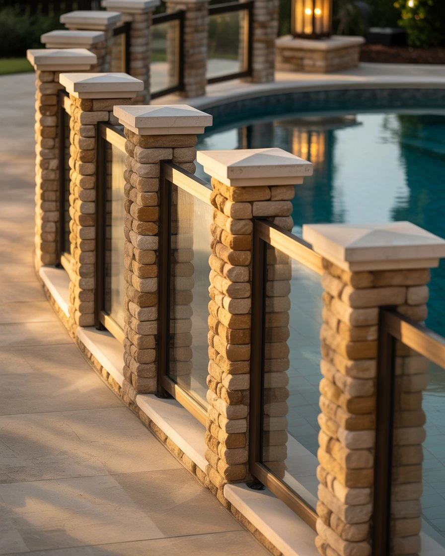 Stone Column Fence with Glass Infill 1