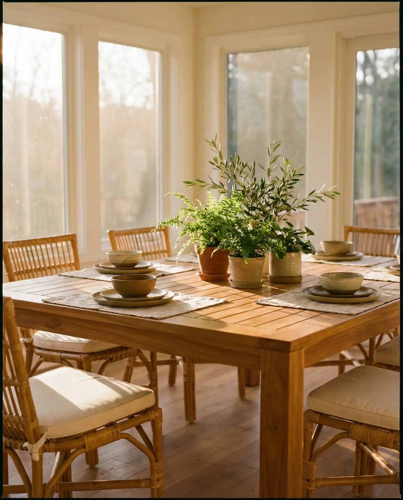 Sunroom Dining Area with Natural Materials 1