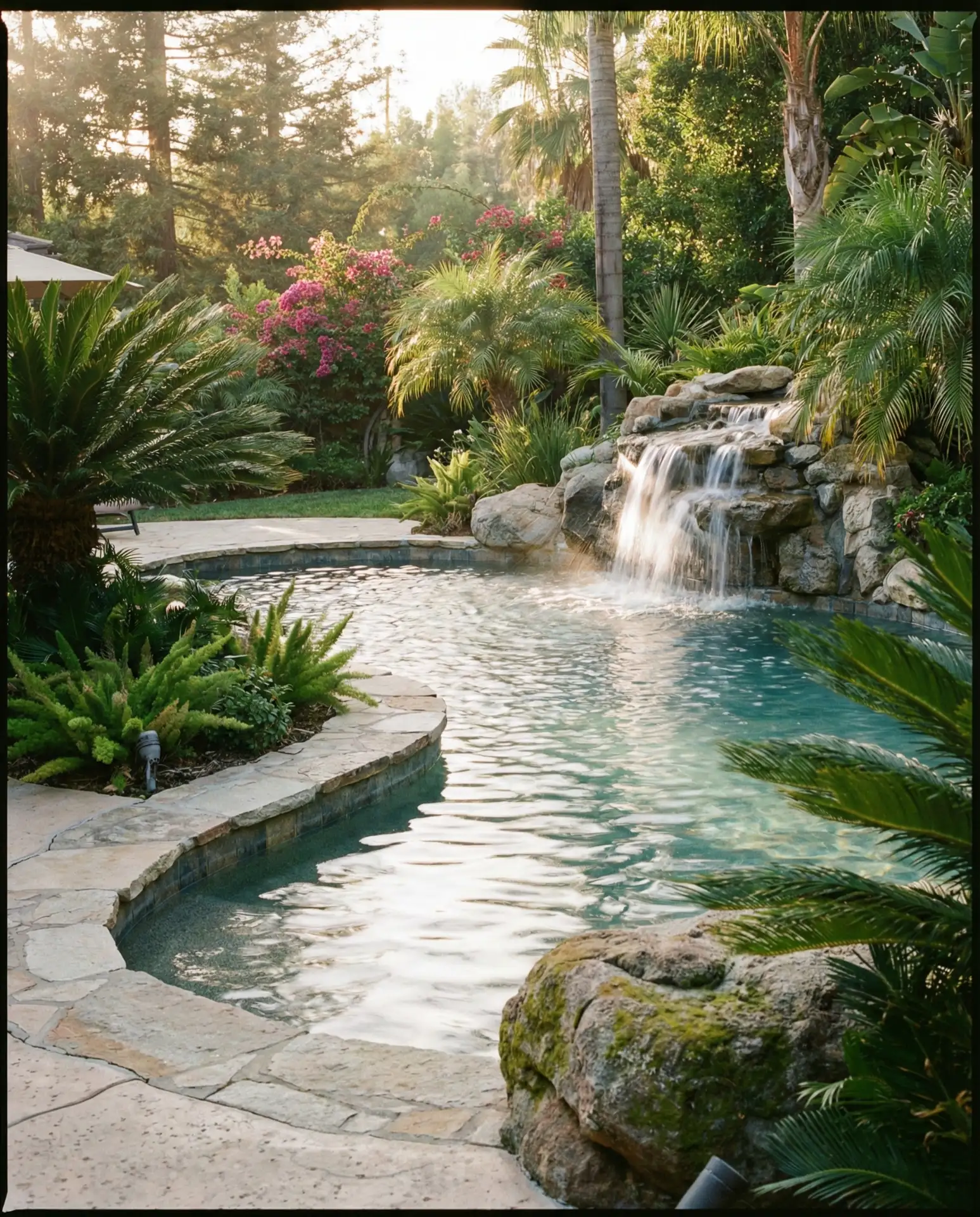 Swimming Pool with Natural Stone Waterfall 1