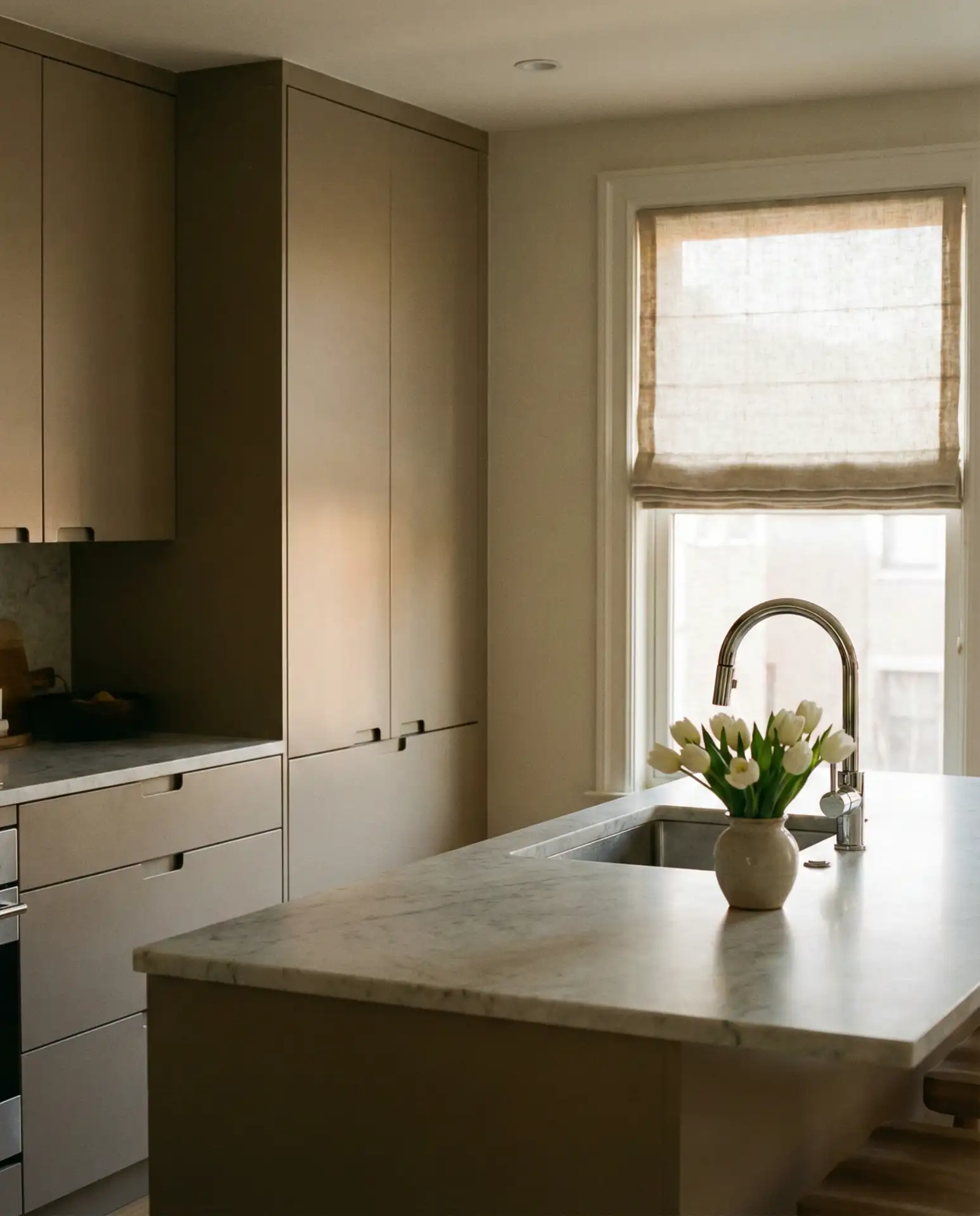 Taupe Cabinets with Marble Countertops 2