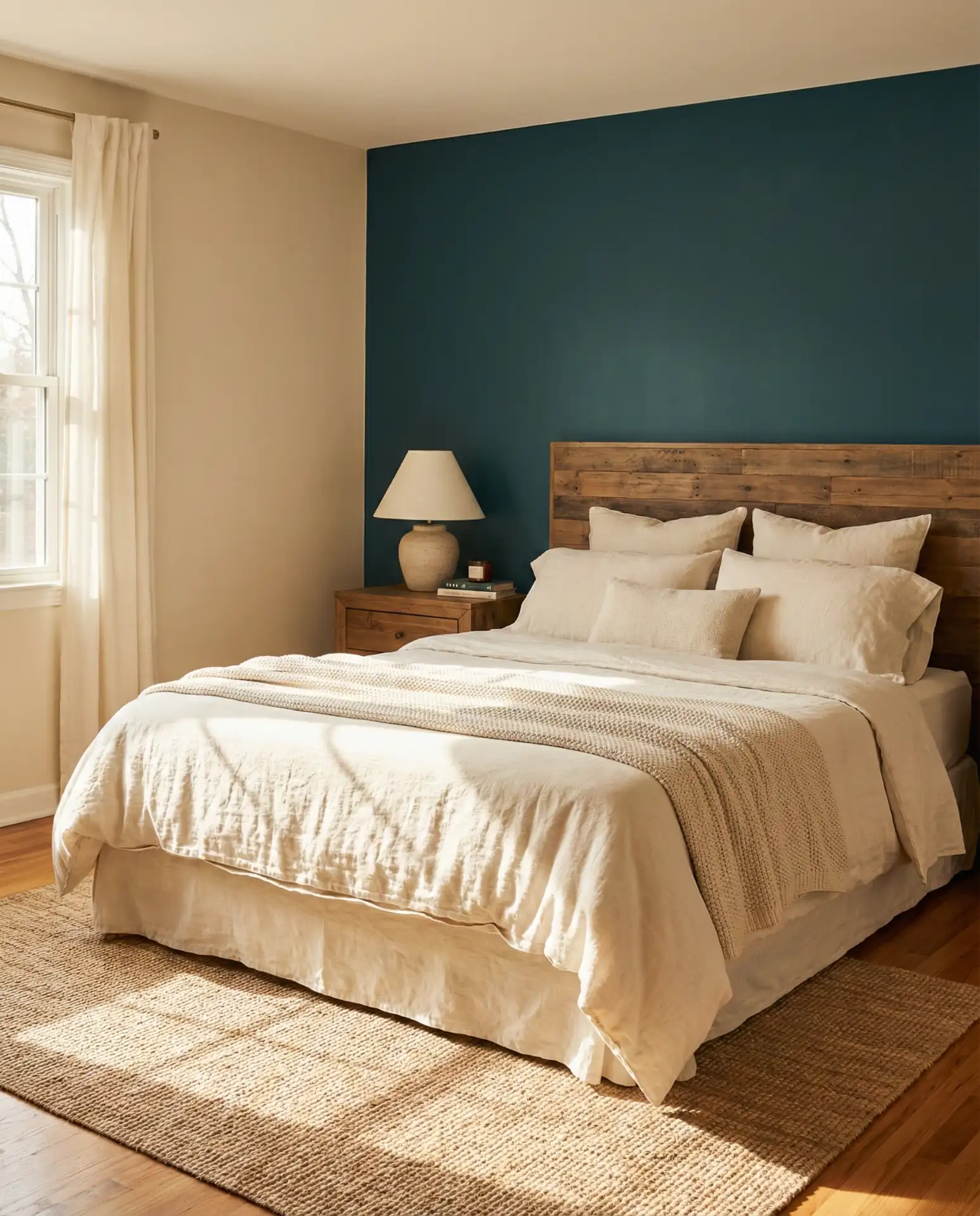 Teal Accent Wall with Warm Neutrals 2